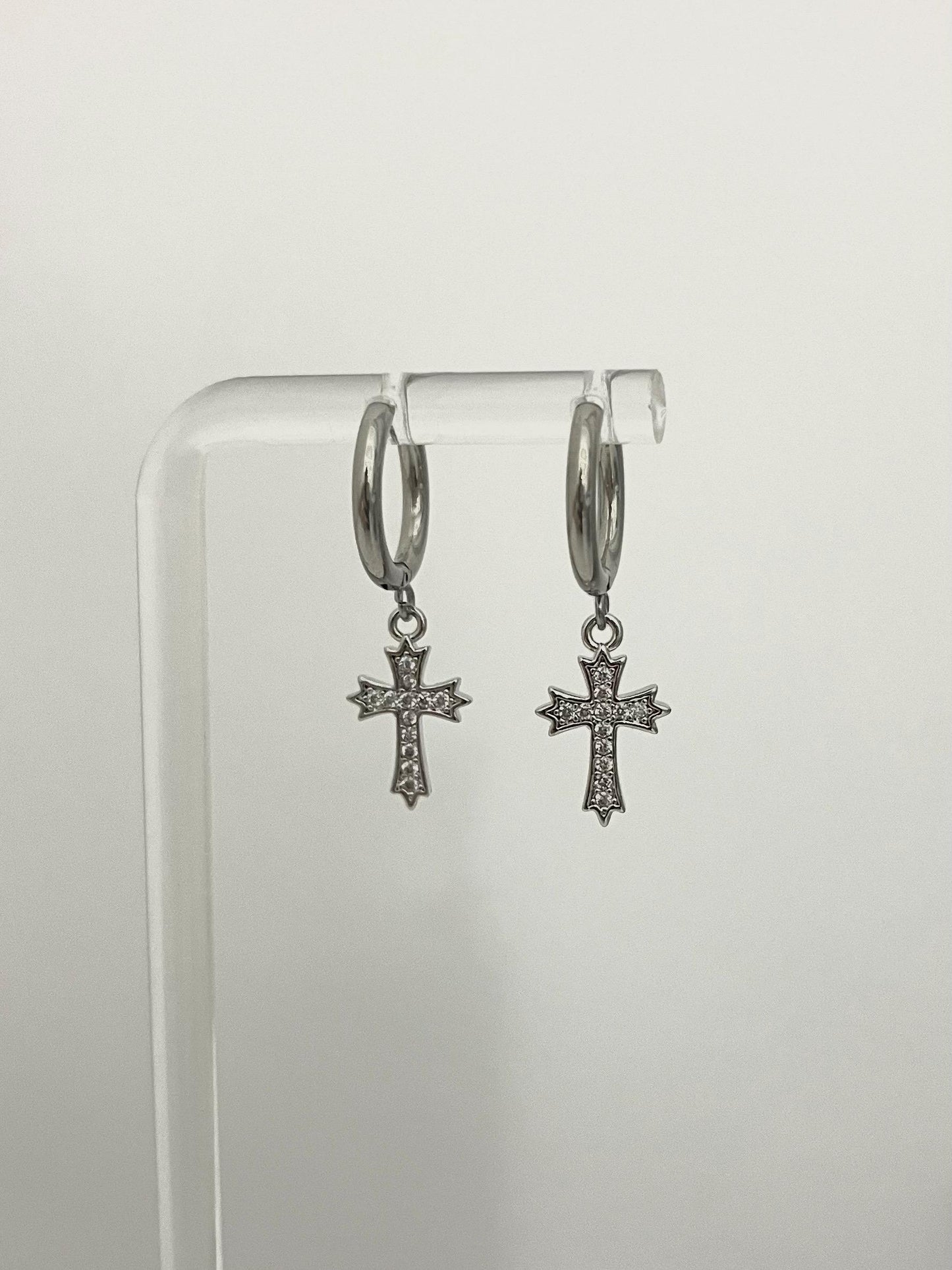 Sparkly Silver Cross Earrings