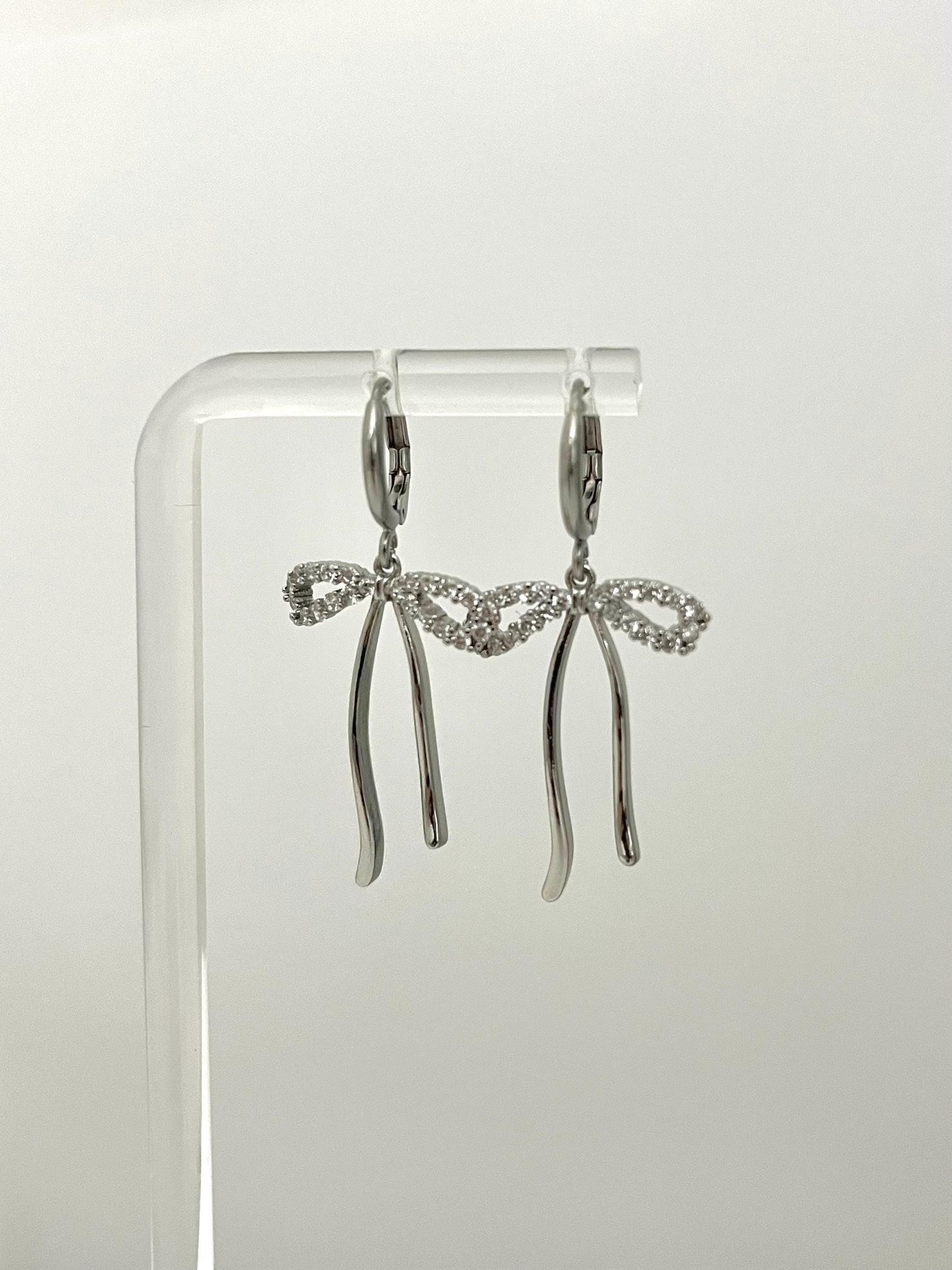 Silver Crystal Bow Earring | Coquette Bow Earring