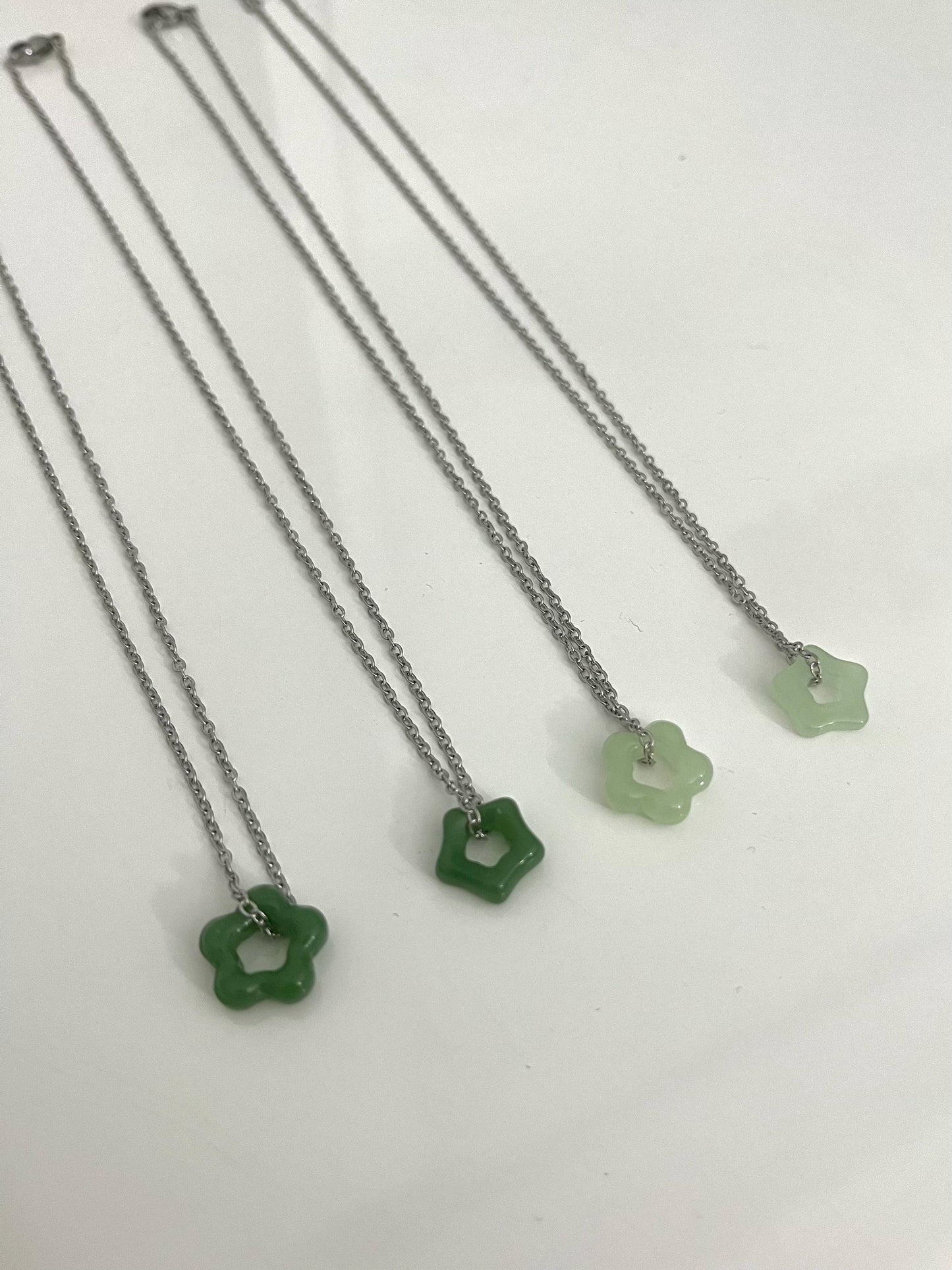 Silver Jade Flower Necklace