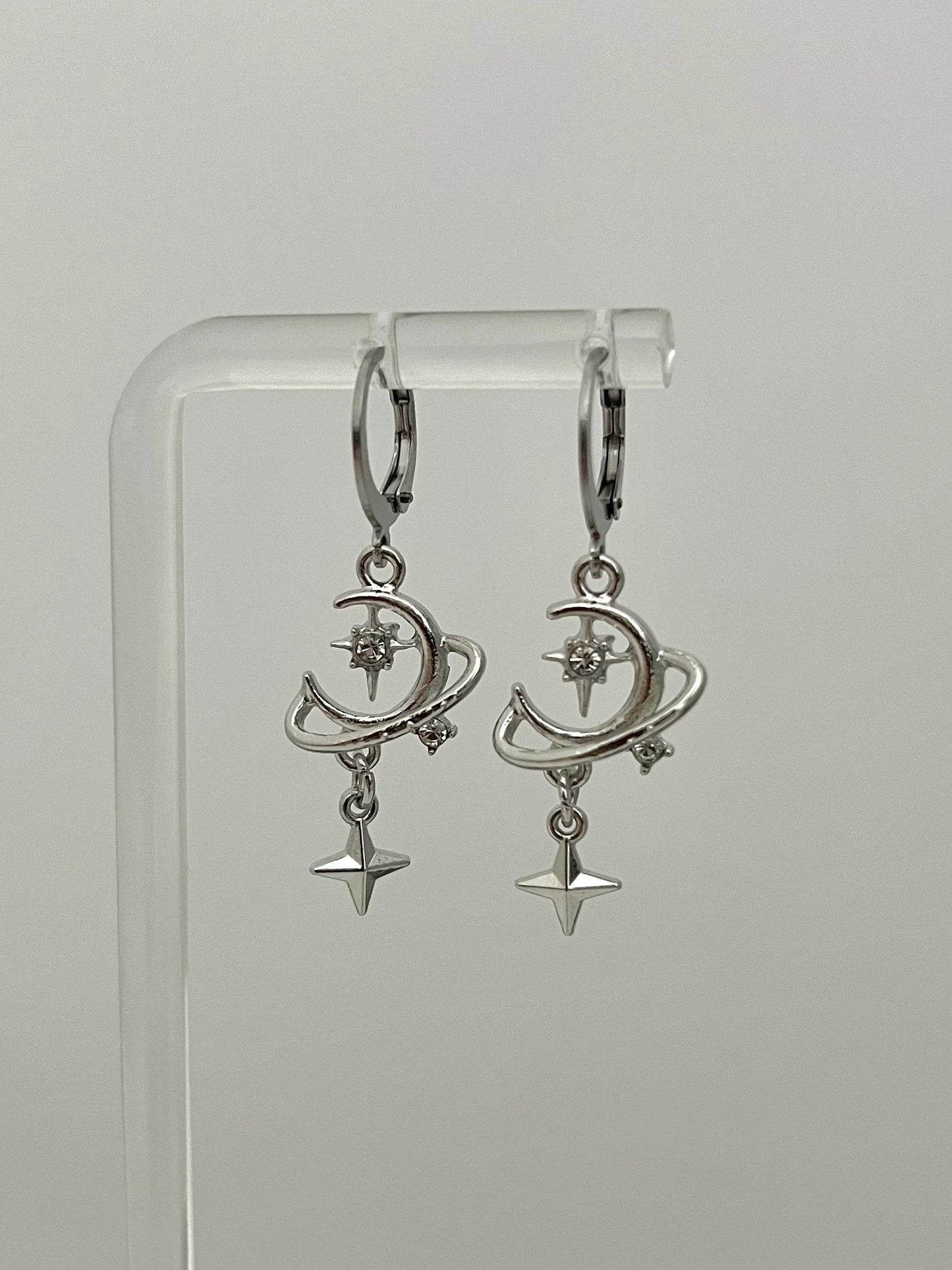 Silver Moon Star Earring