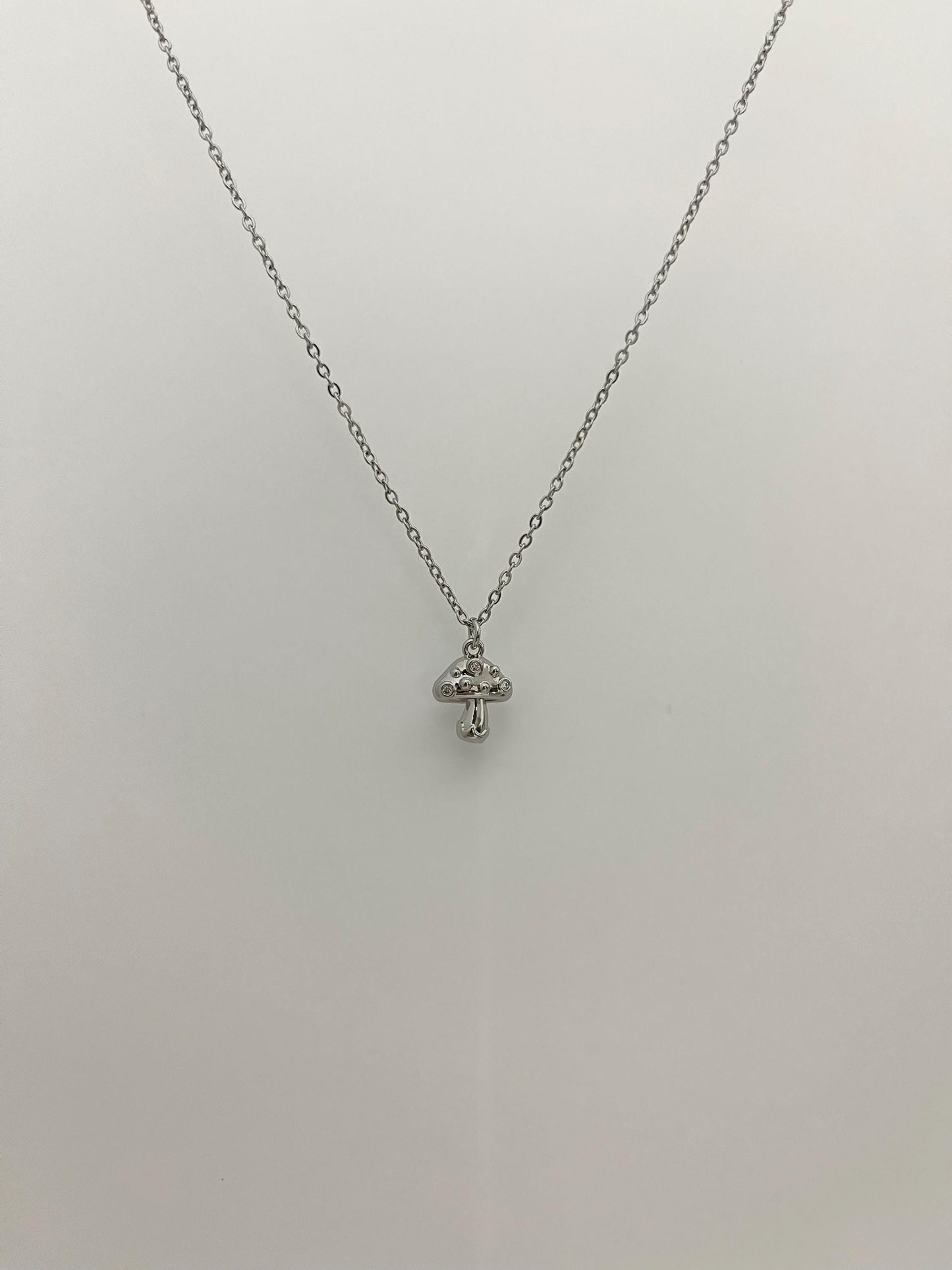 Silver Mushroom Pendant Necklace