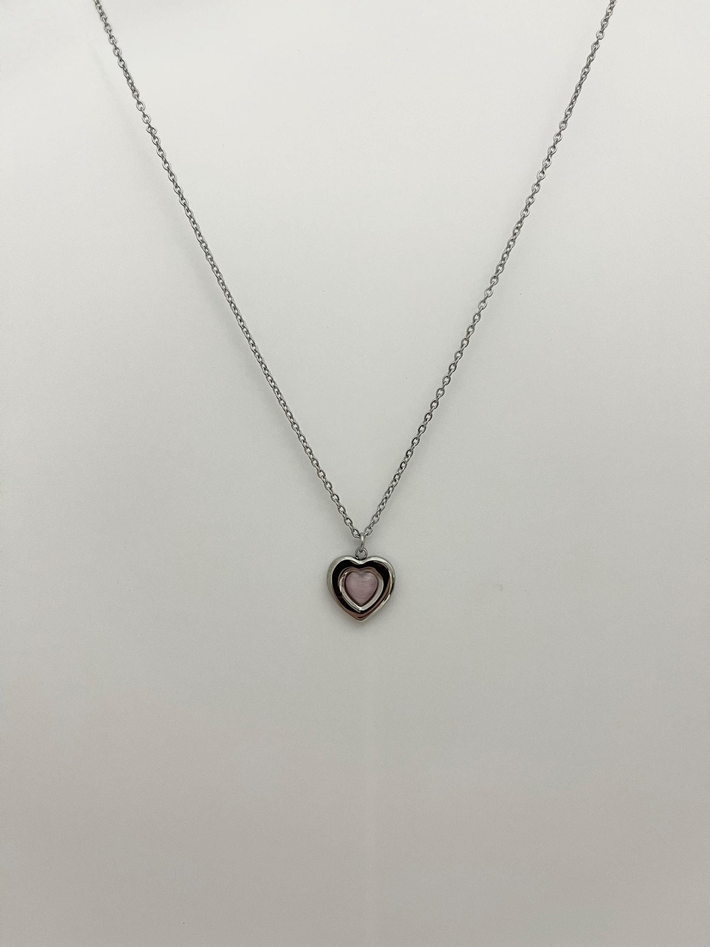Silver and Pink Heart Necklace