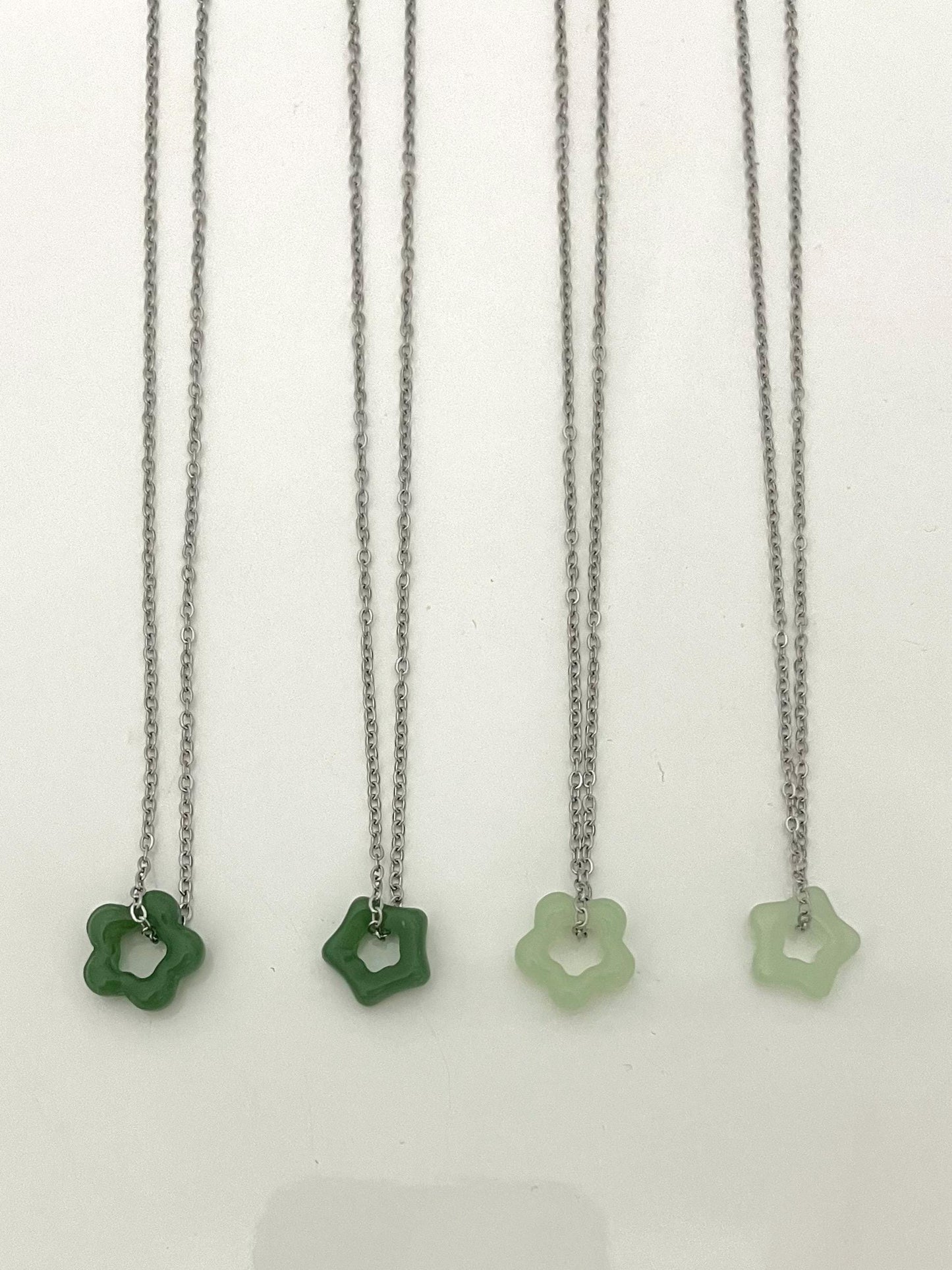 Silver Jade Flower Necklace