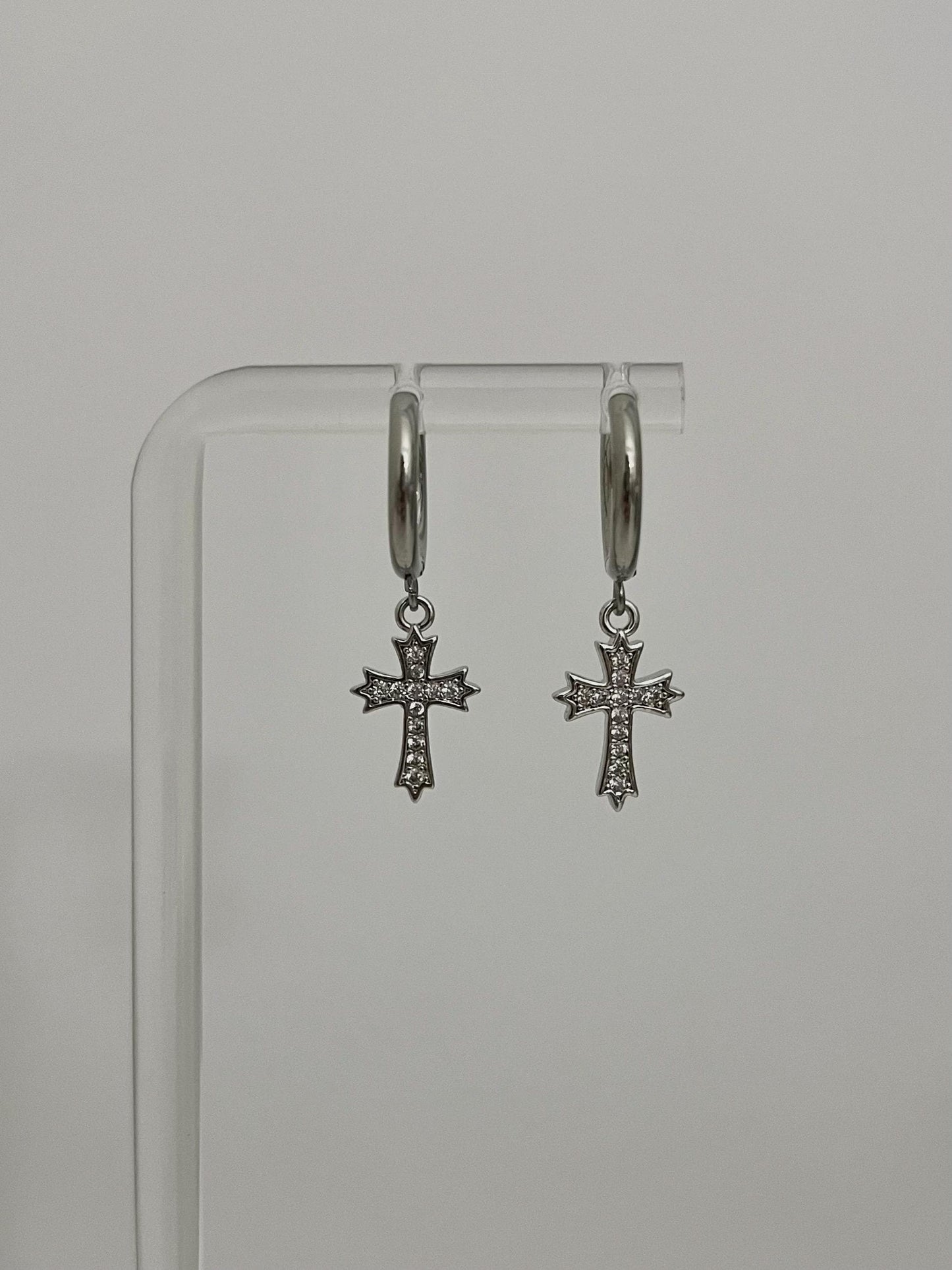 Sparkly Silver Cross Earrings