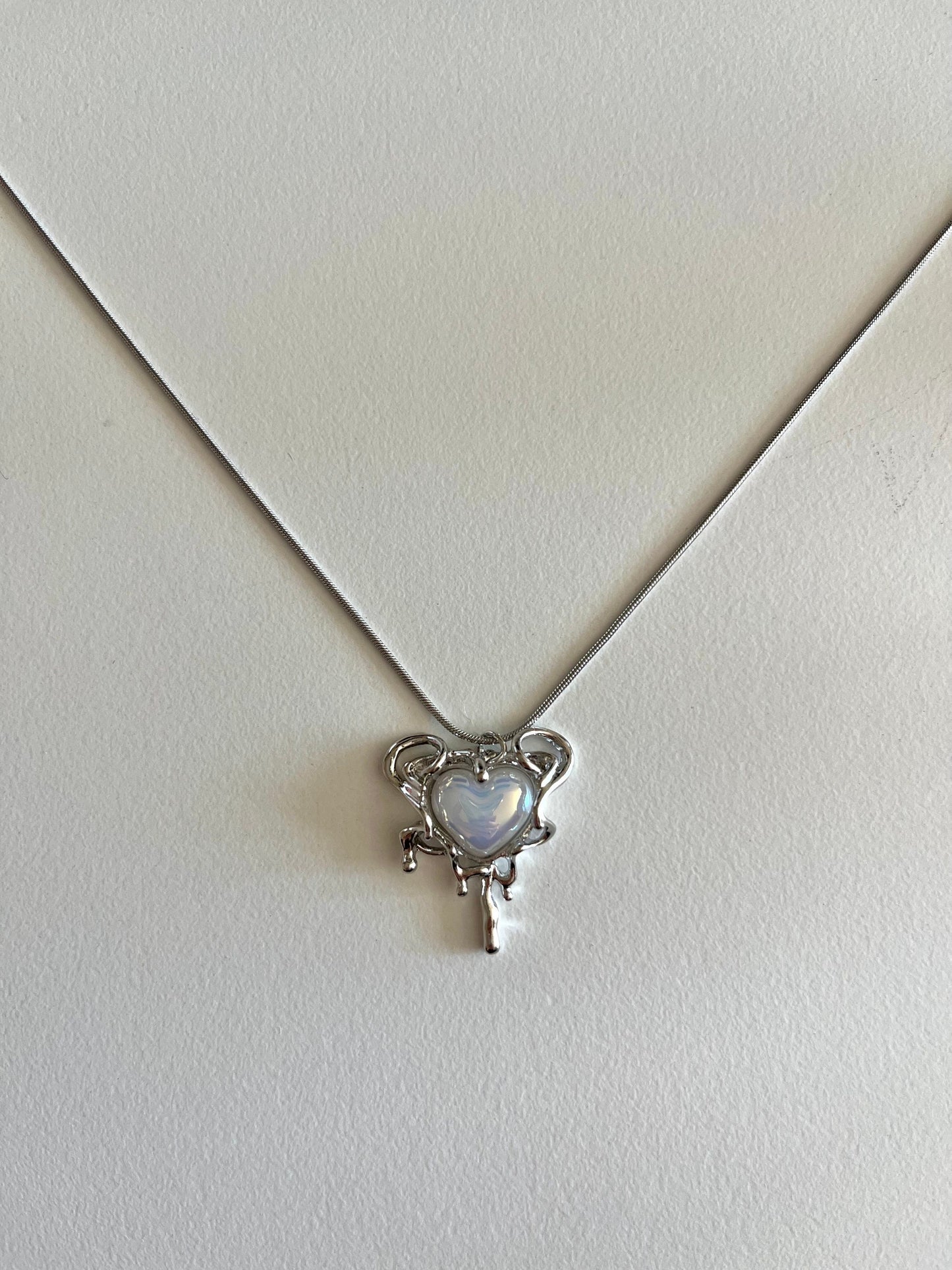 Silver Drip Heart Necklace