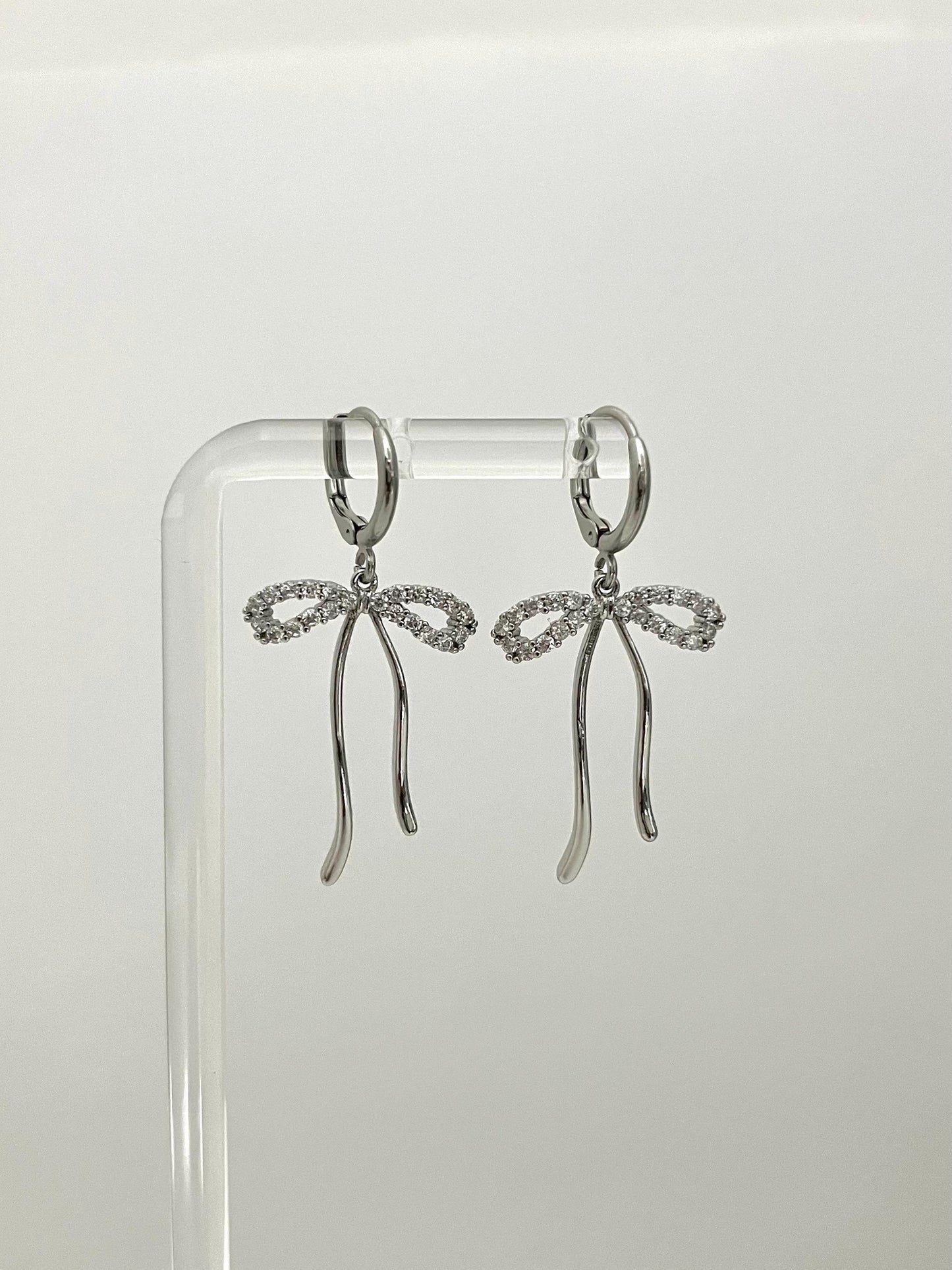 Silver Crystal Bow Earring | Coquette Bow Earring