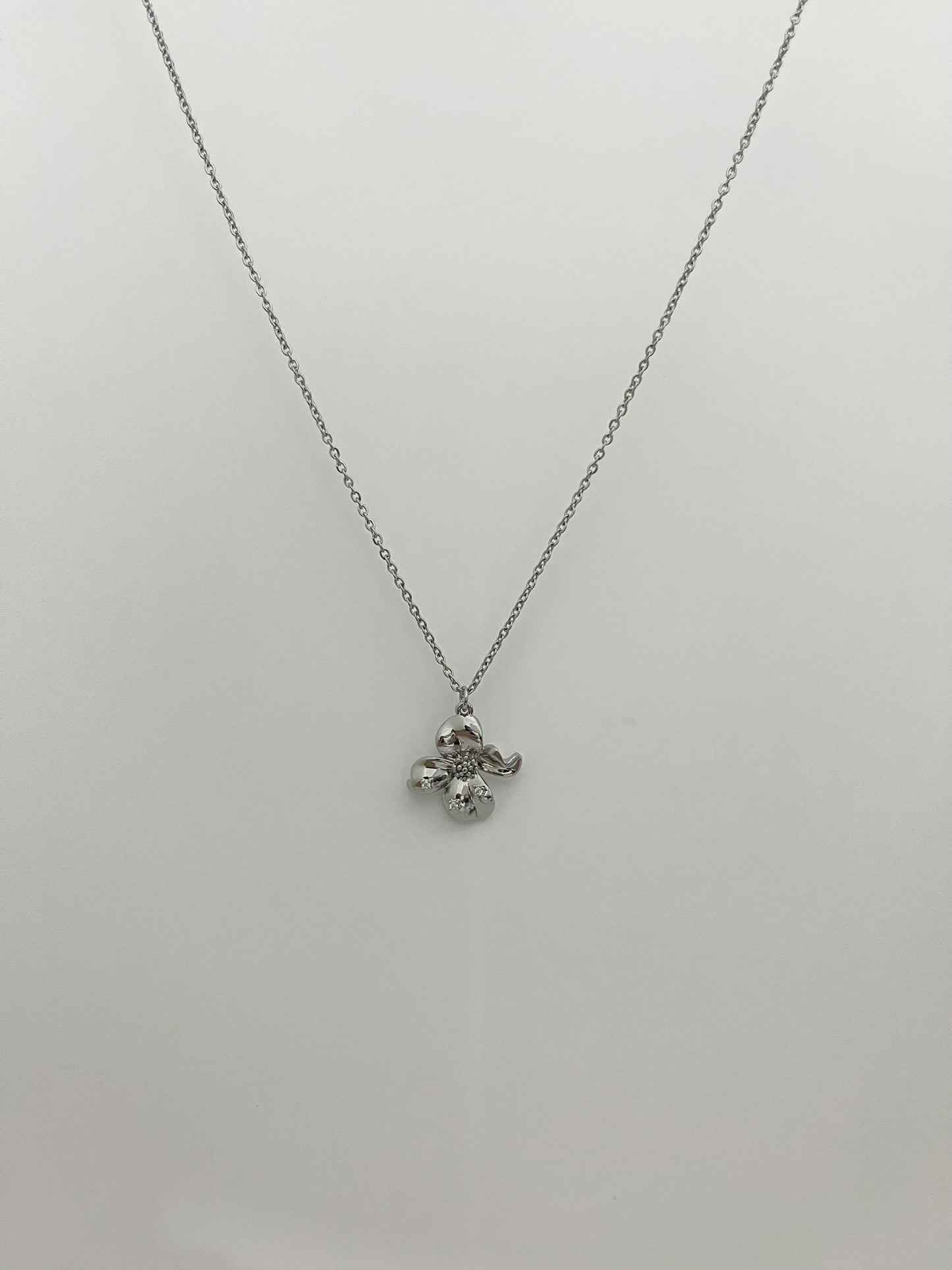 Silver Orchid Flower Necklace