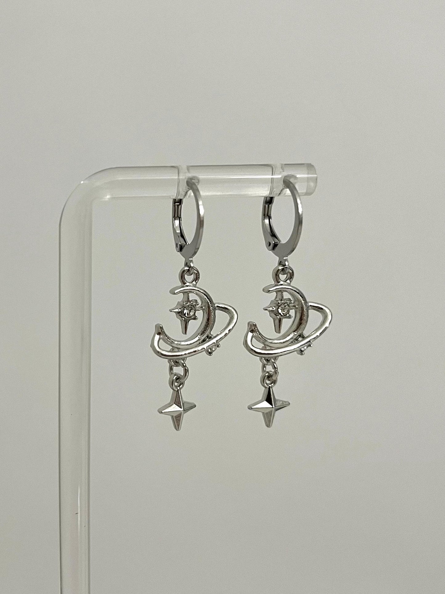 Silver Moon Star Earring