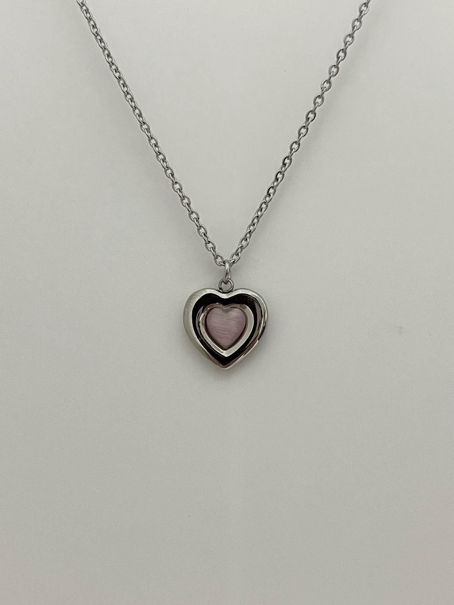 Silver and Pink Heart Necklace