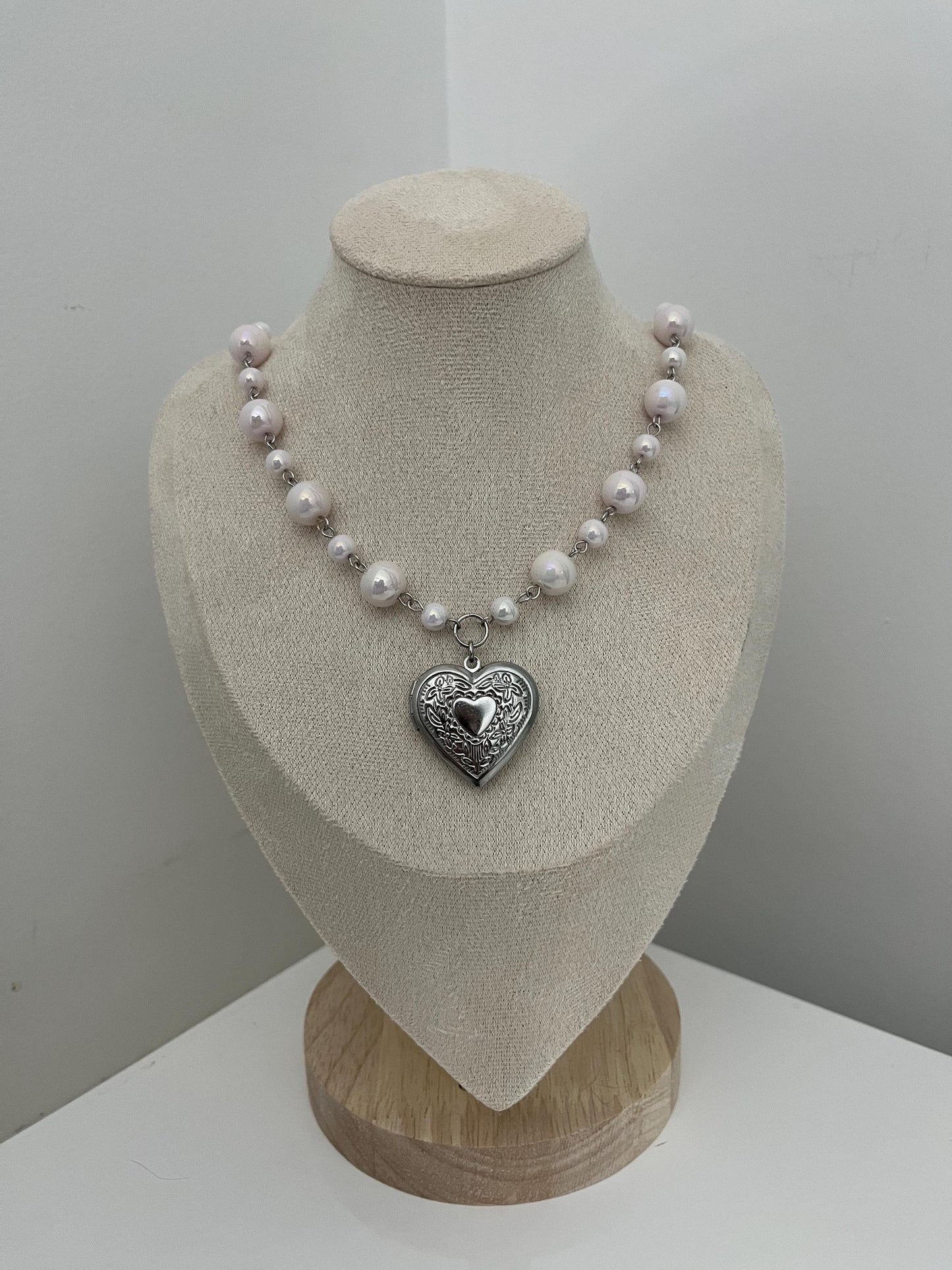 Pink Beaded Locket Necklace
