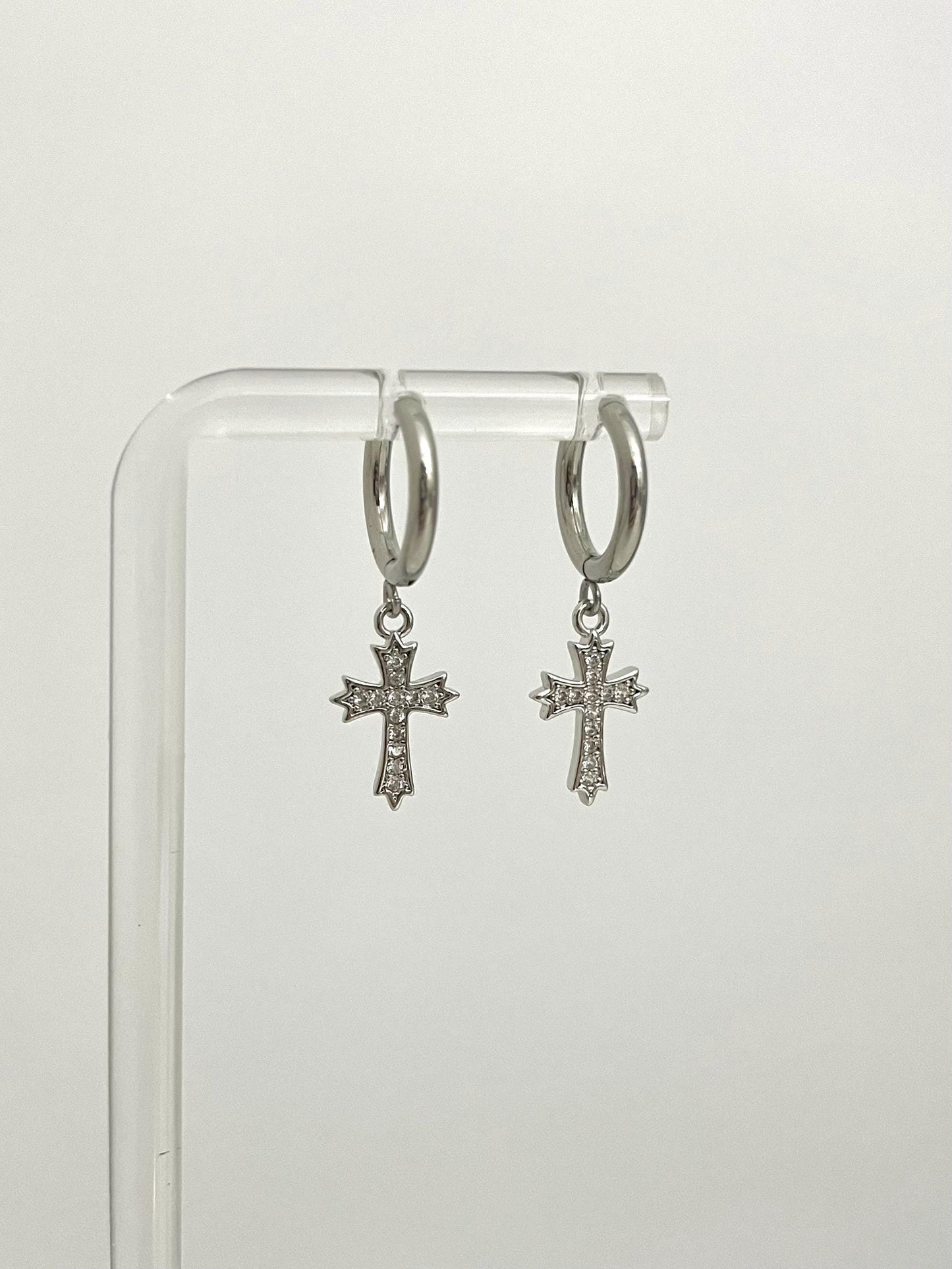 Sparkly Silver Cross Earrings