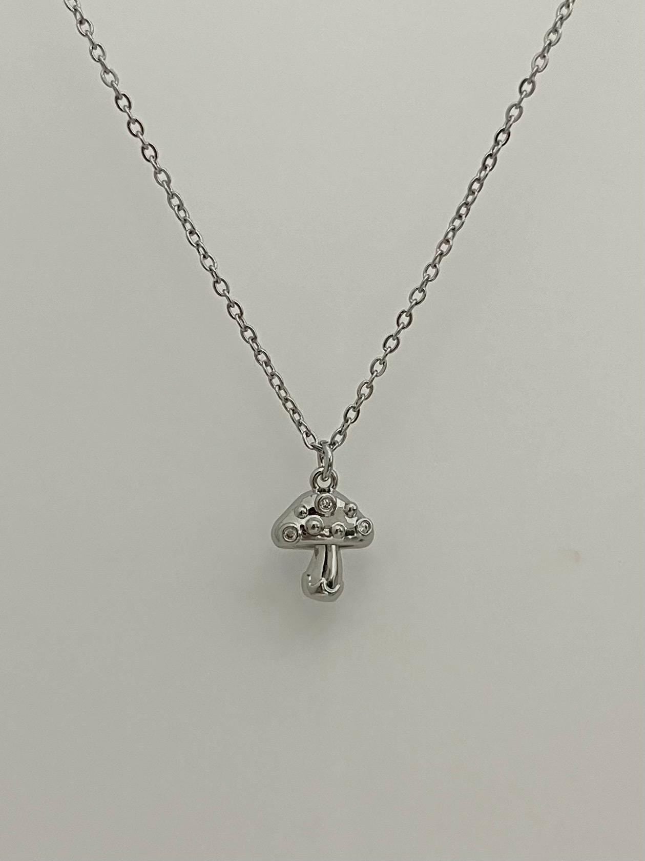 Silver Mushroom Pendant Necklace