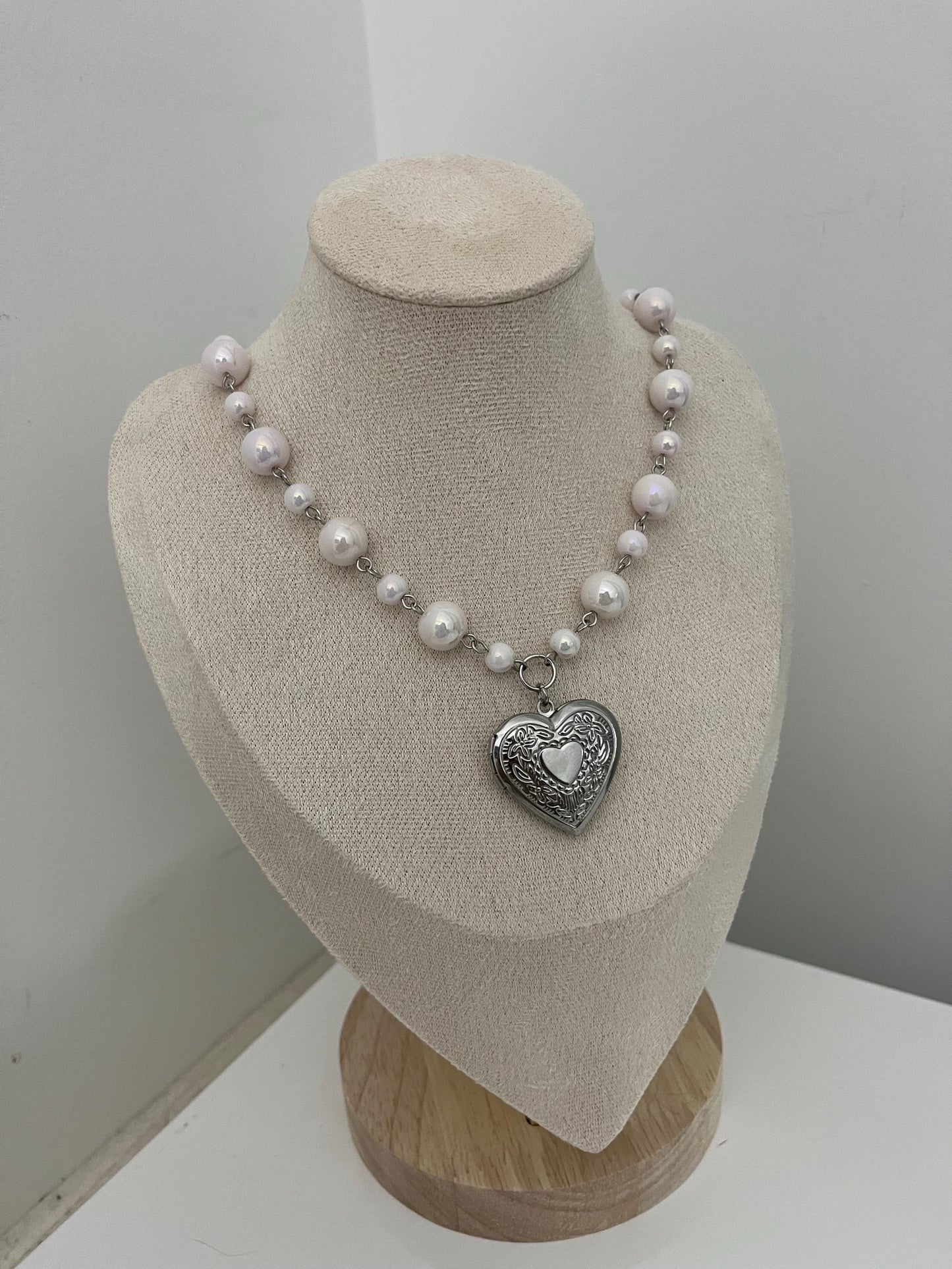Pink Beaded Locket Necklace