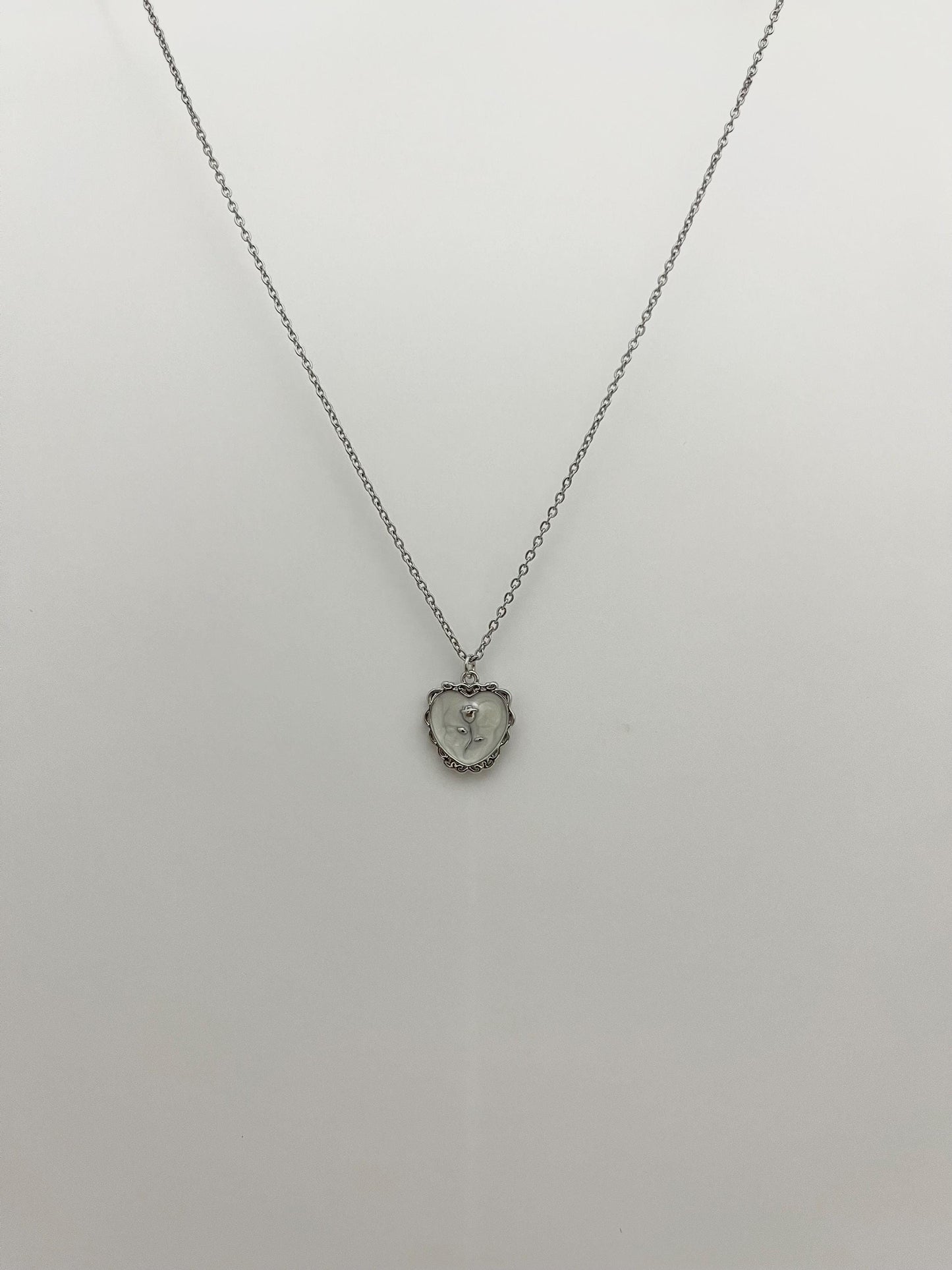White Heart with Rose Necklace