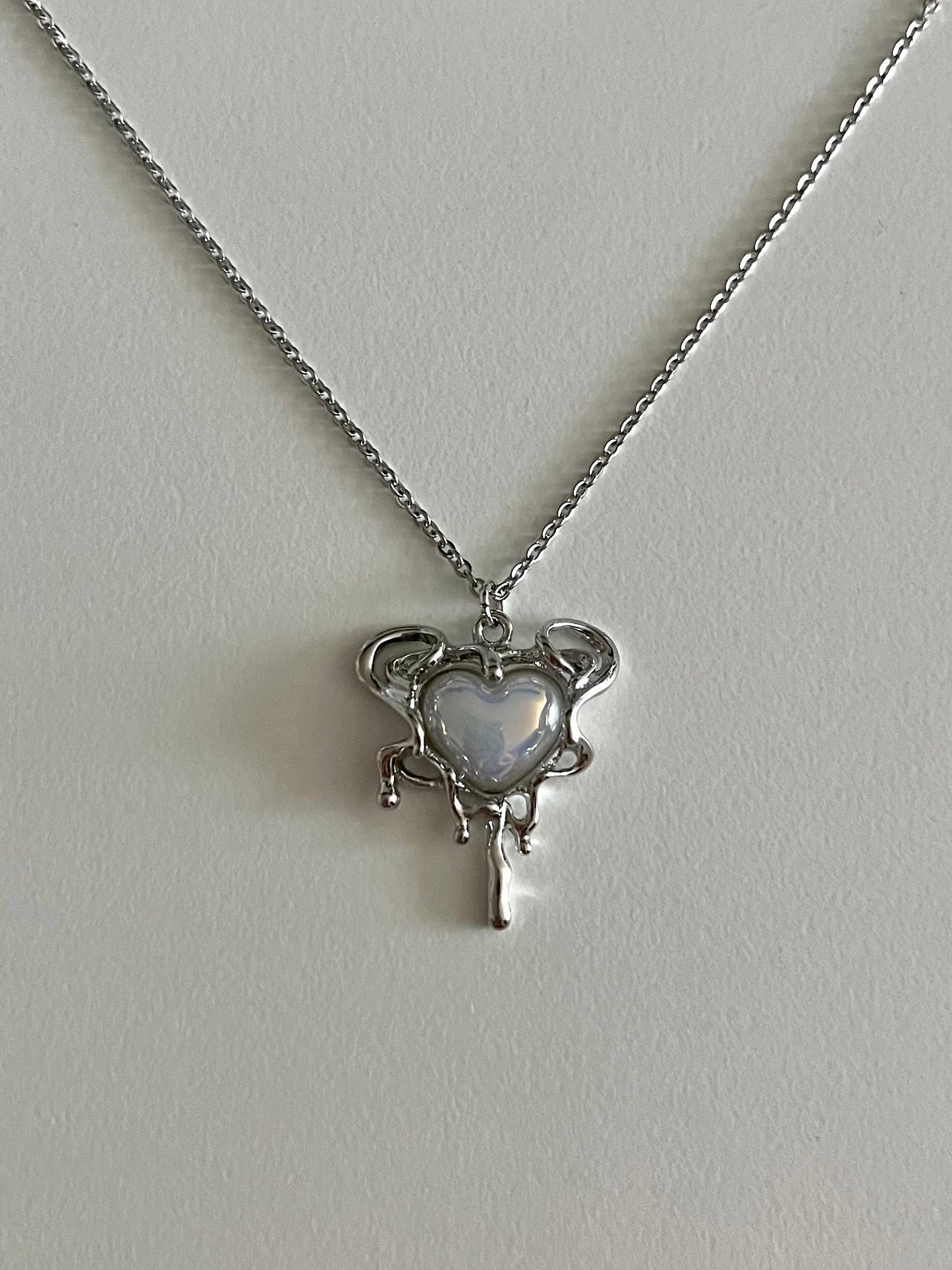 Silver Drip Heart Necklace