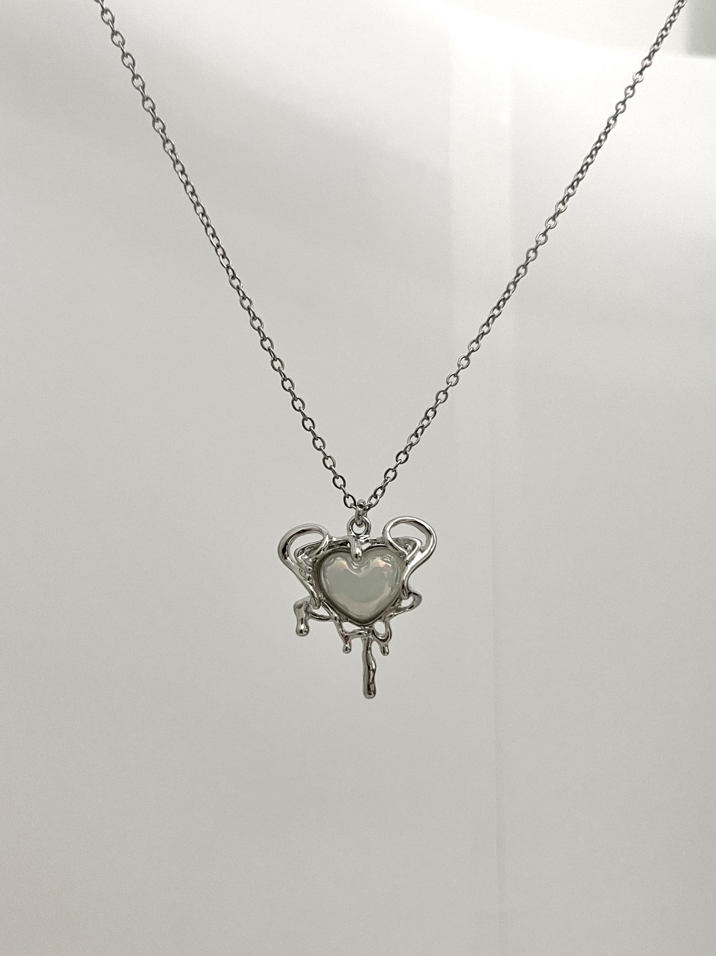 Silver Drip Heart Necklace