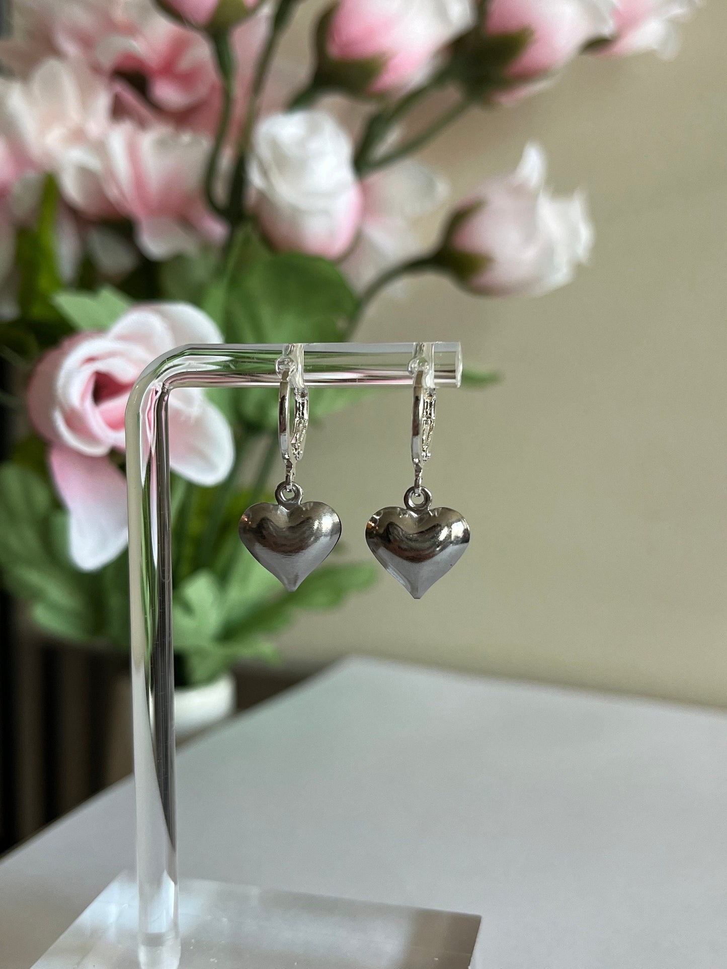 Silver Heart Huggies | Stainless Steel Earrings