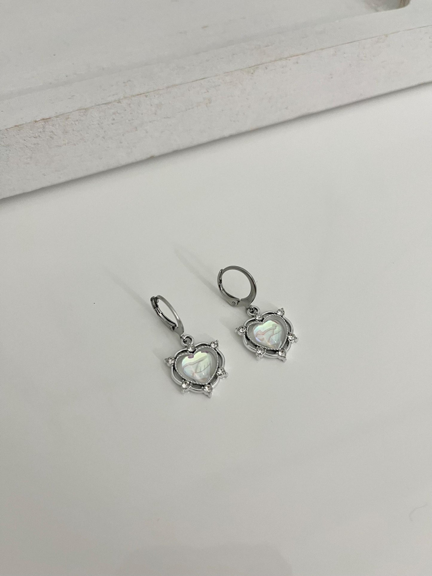 Silver Iridescent Heart Earrings