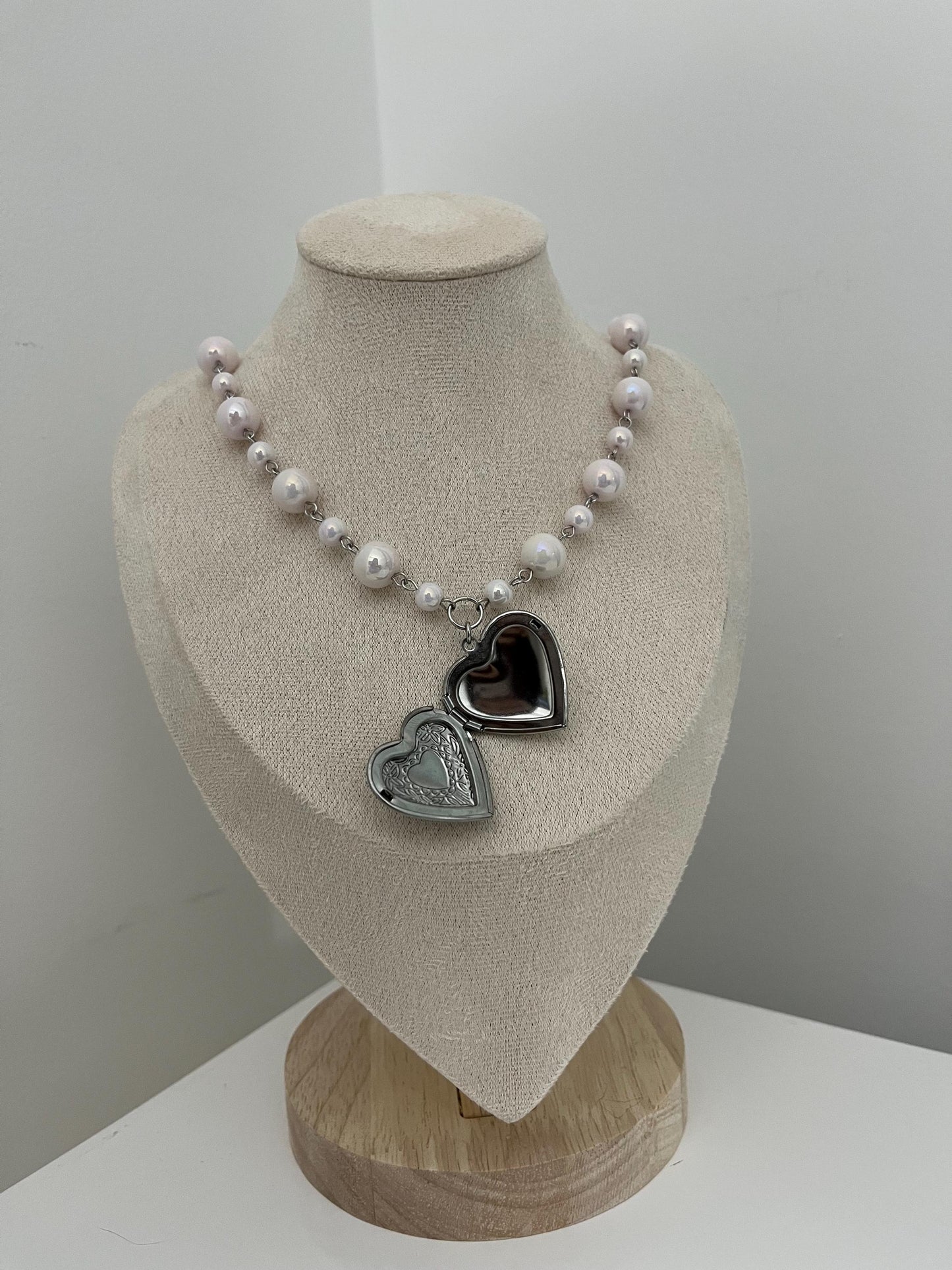 Pink Beaded Locket Necklace