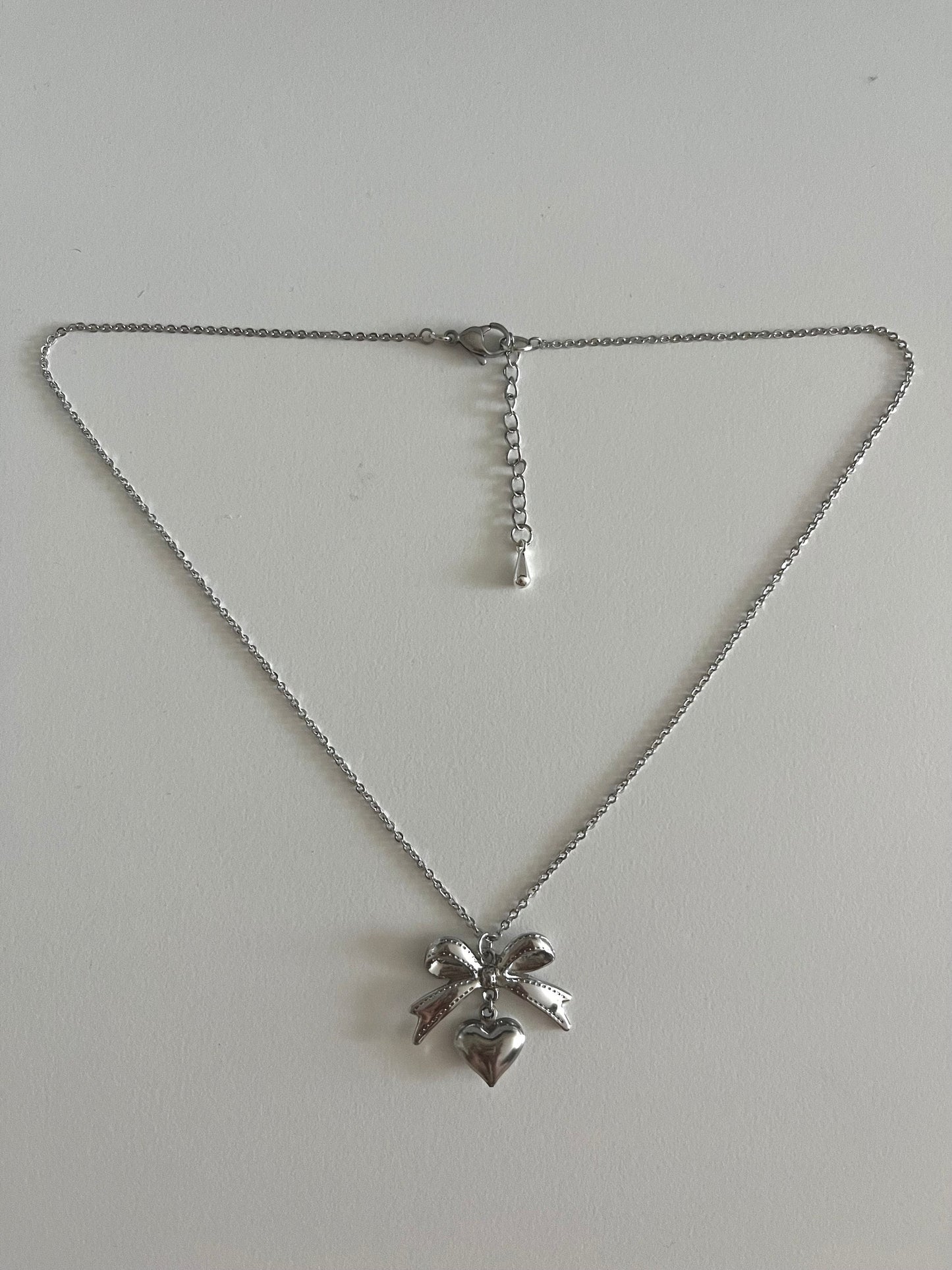 Silver Bow with Heart Necklace
