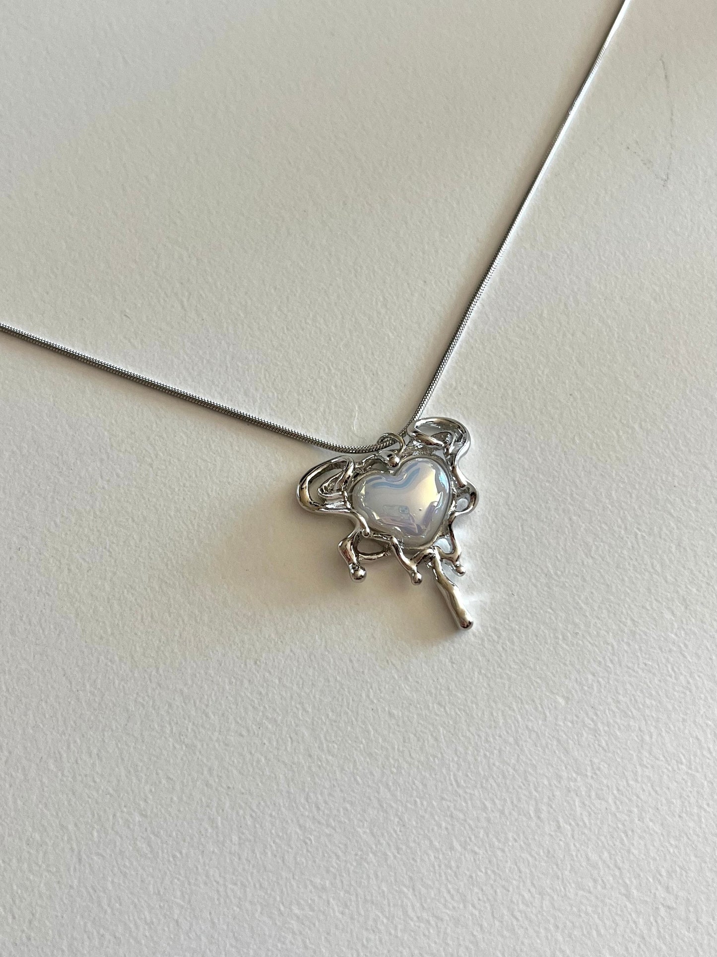 Silver Drip Heart Necklace