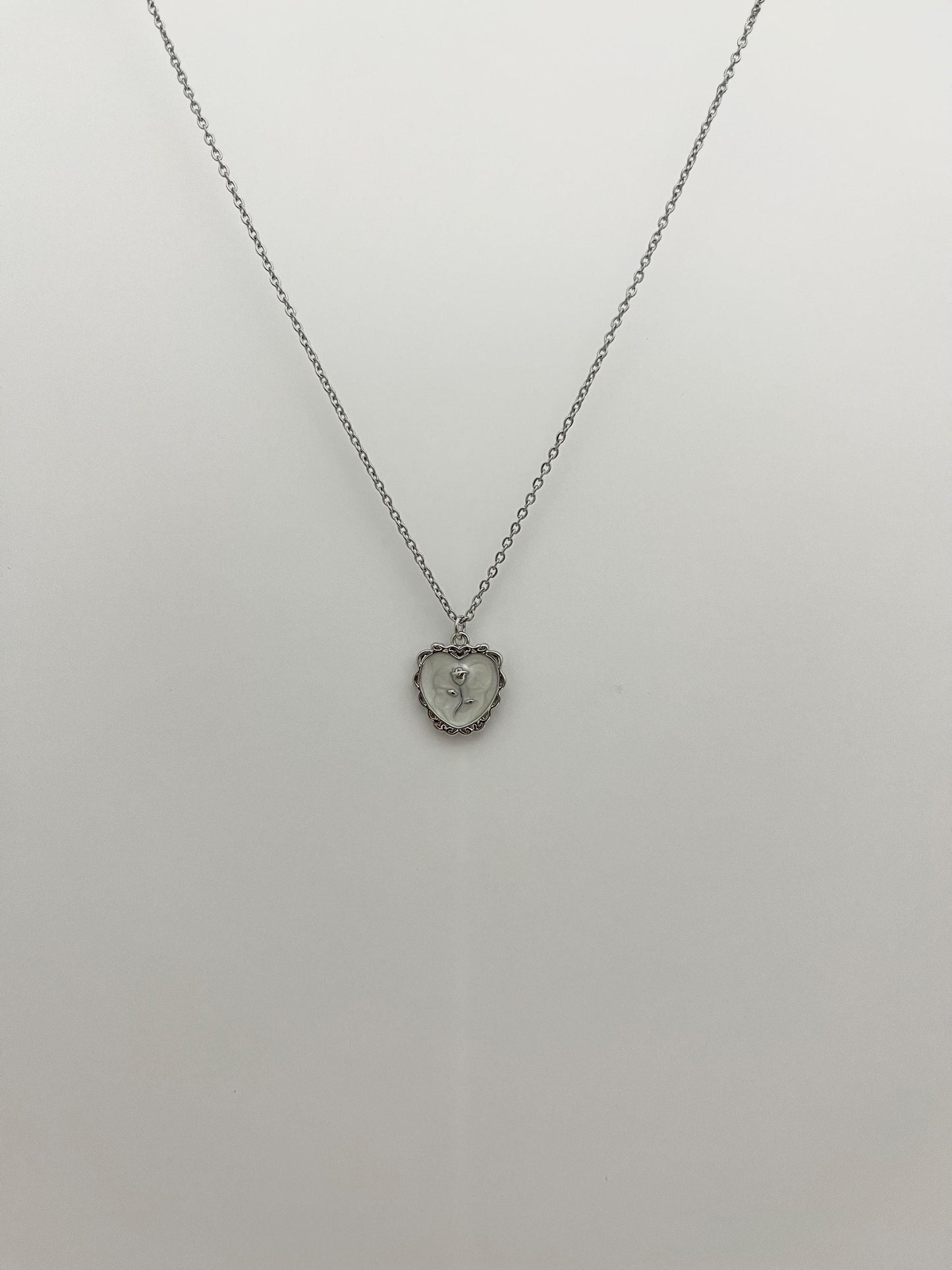 White Heart with Rose Necklace