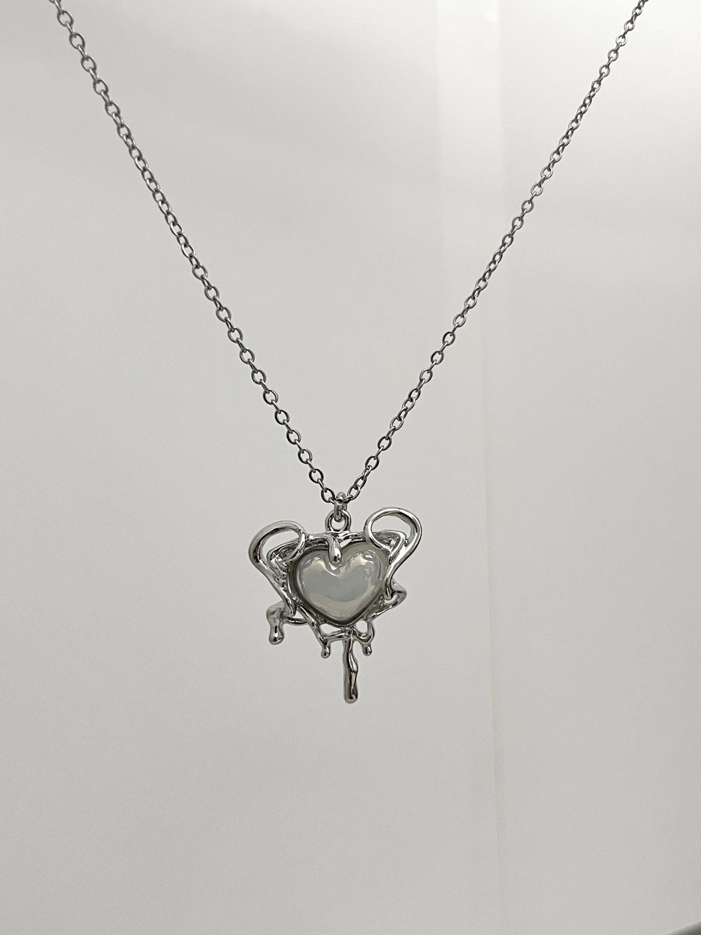 Silver Drip Heart Necklace