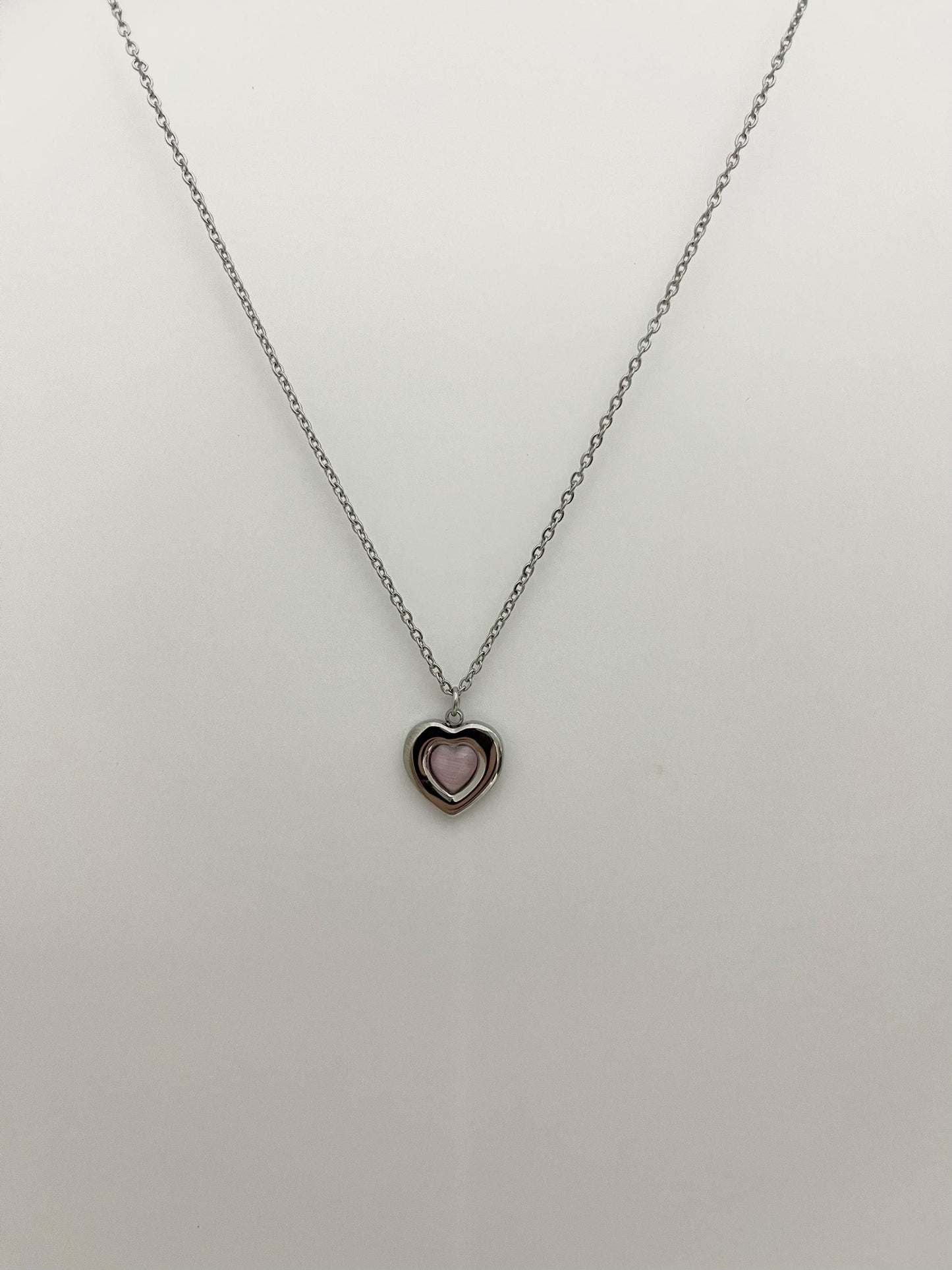 Silver and Pink Heart Necklace