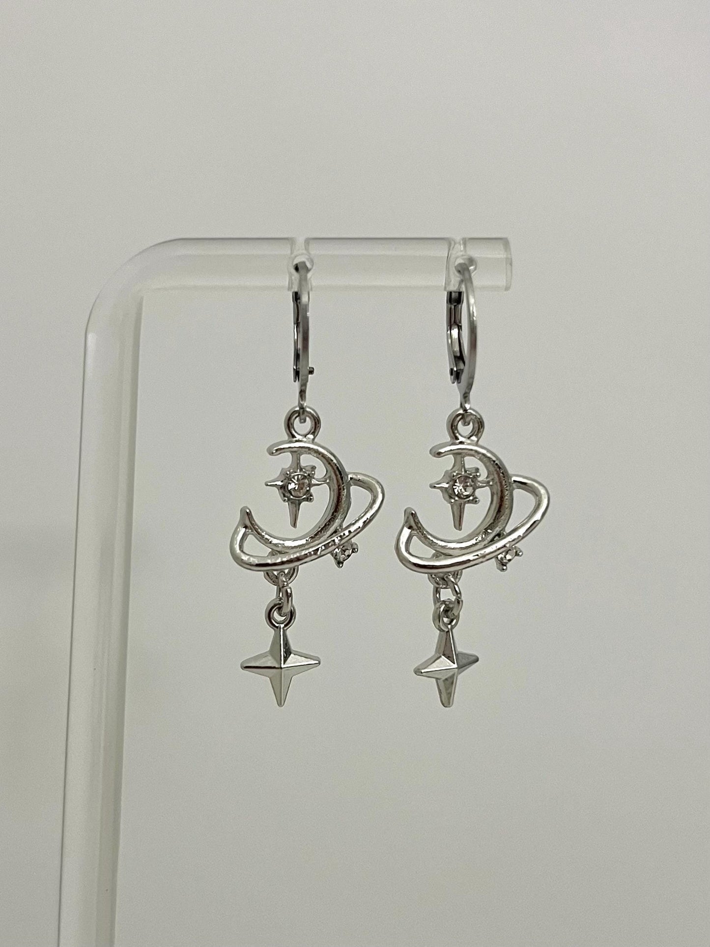 Silver Moon Star Earring
