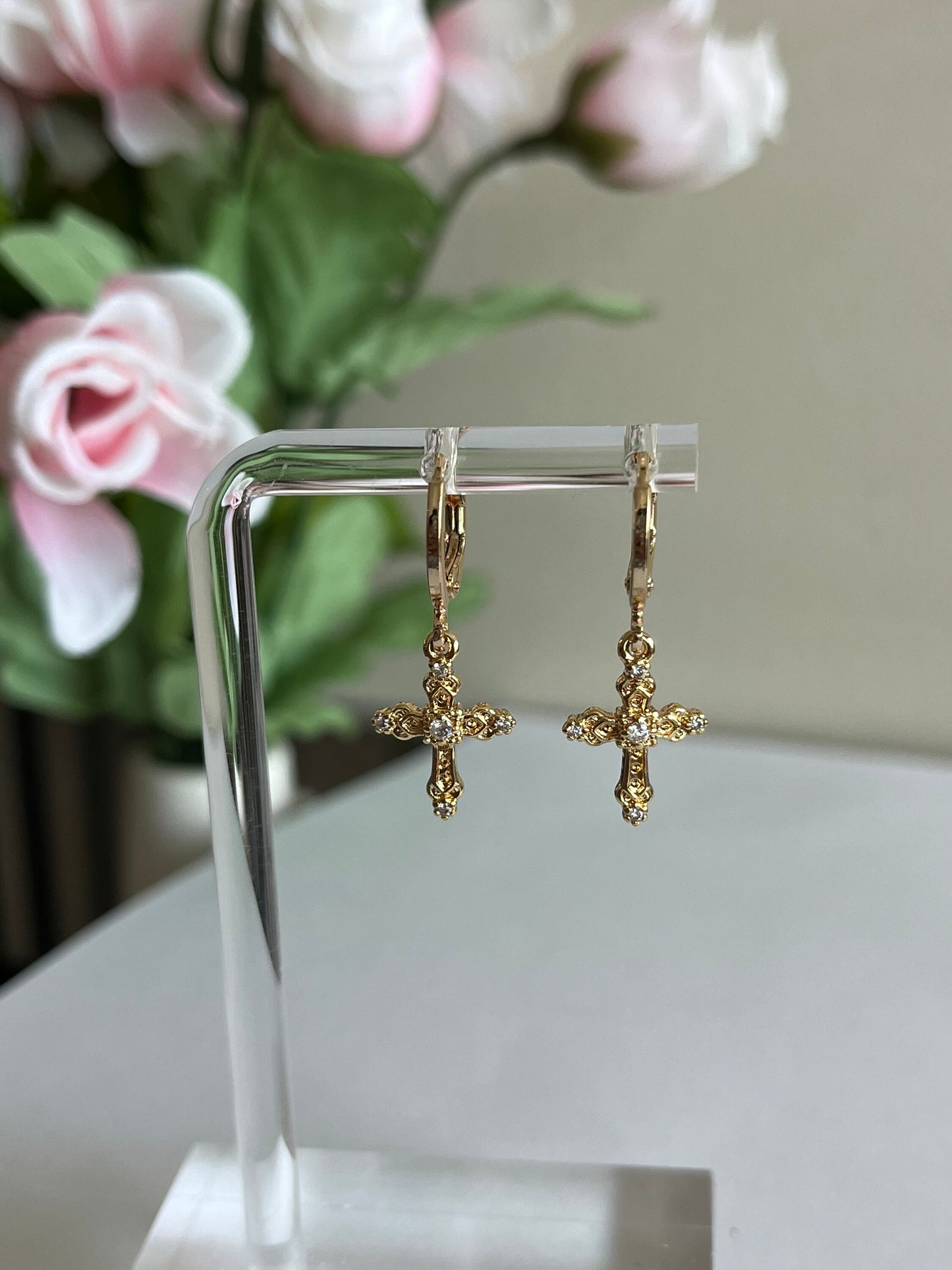 18K Gold-Plated Cross Earrings