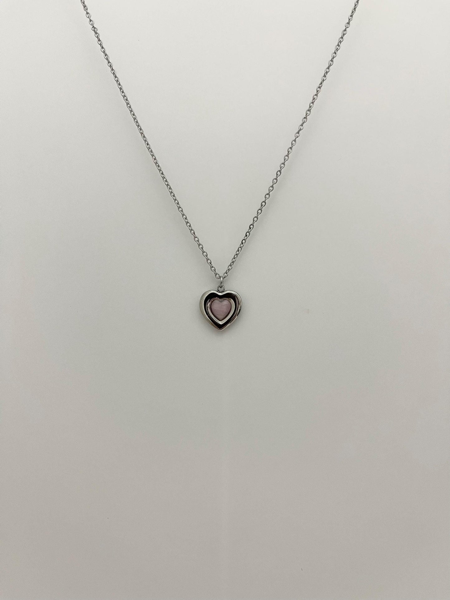 Silver and Pink Heart Necklace
