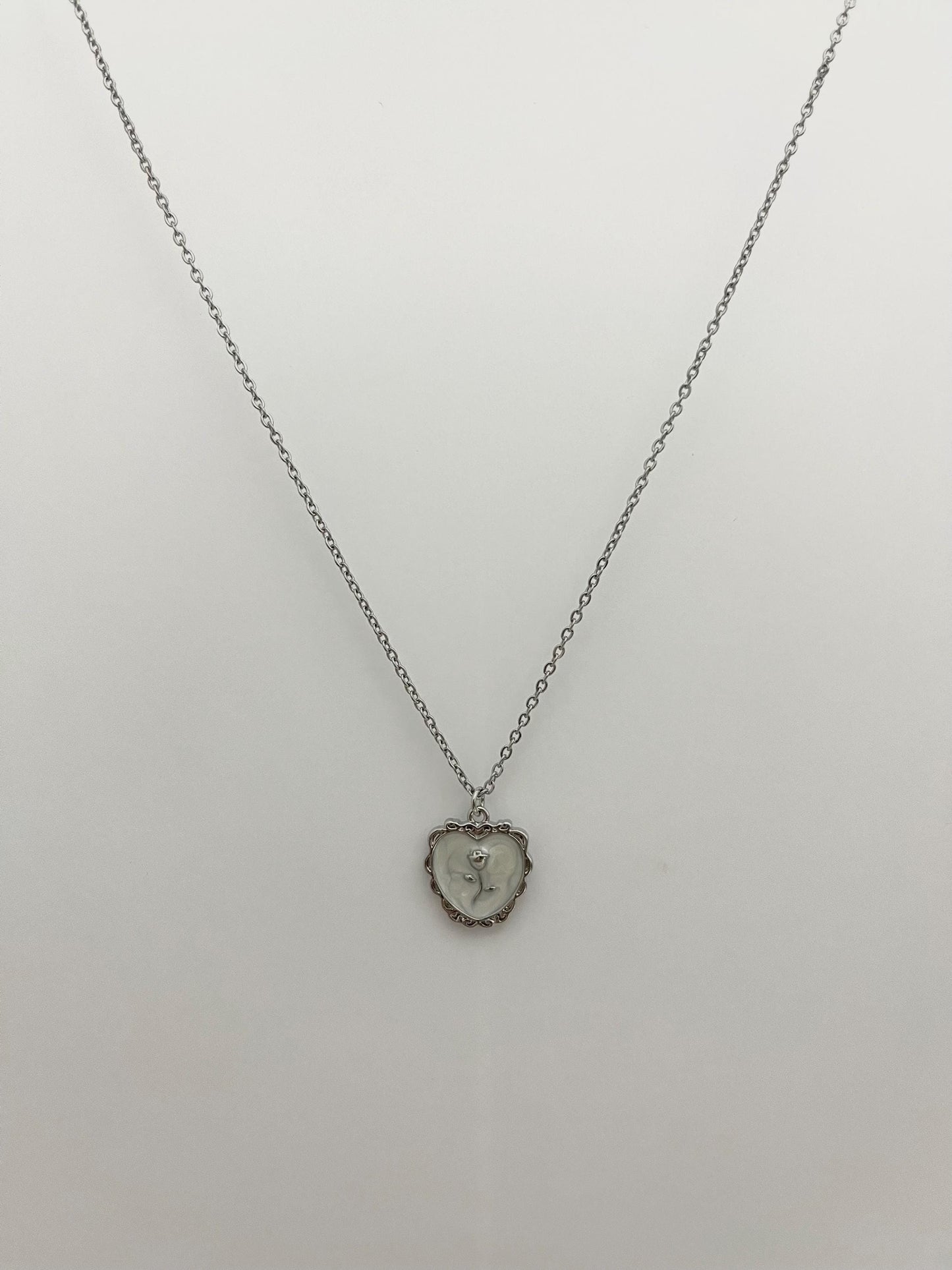 White Heart with Rose Necklace
