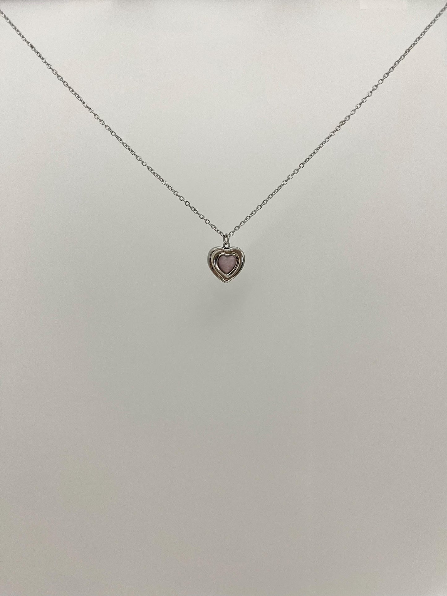 Silver and Pink Heart Necklace
