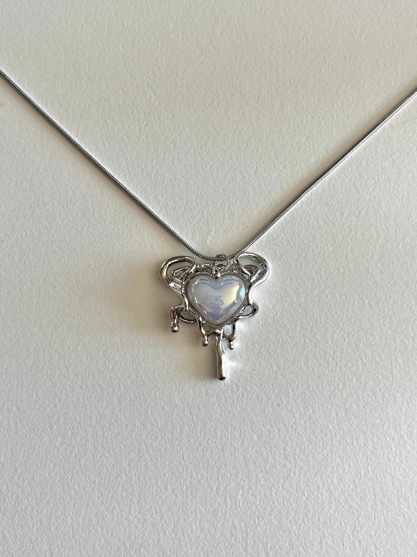 Silver Drip Heart Necklace