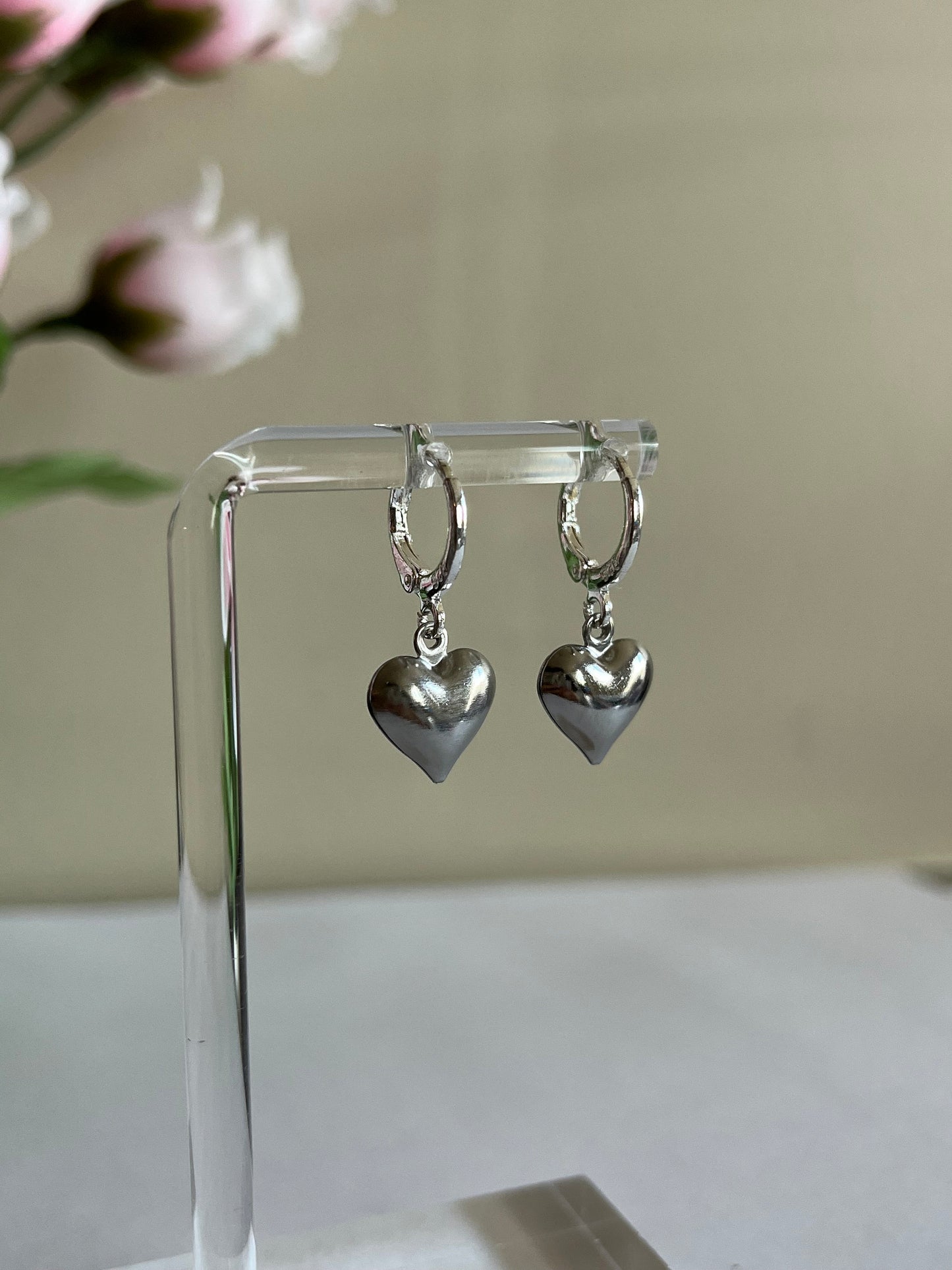 Silver Heart Huggies | Stainless Steel Earrings