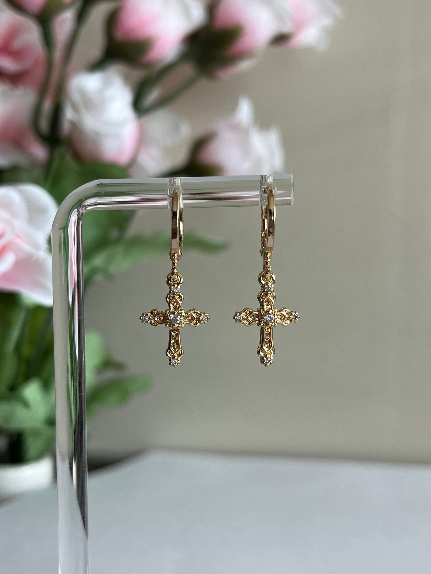 18K Gold-Plated Cross Earrings