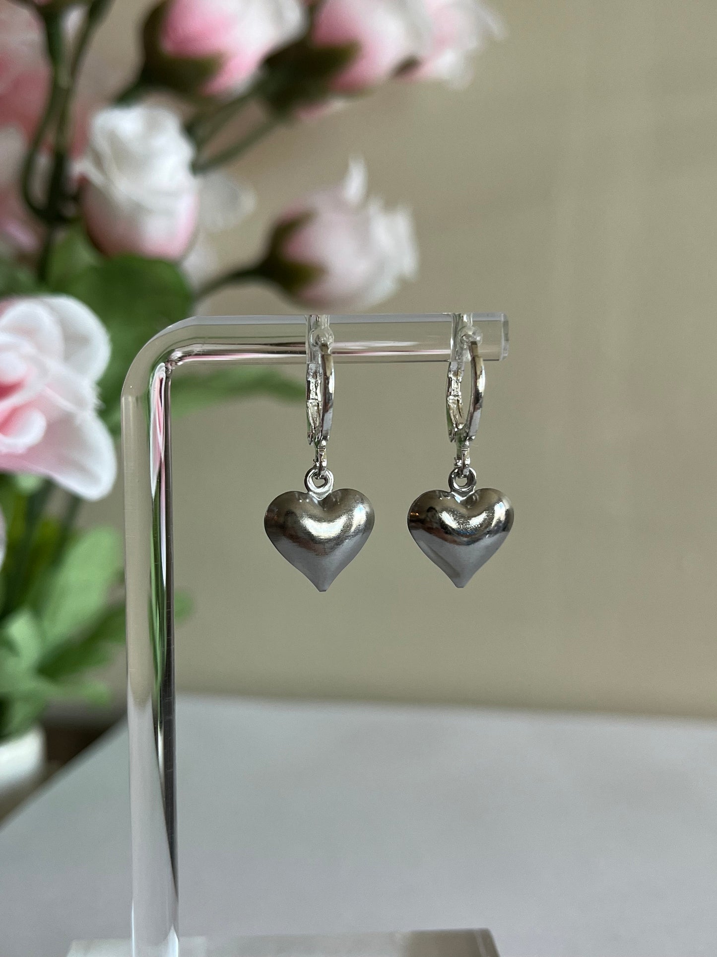 Silver Heart Huggies | Stainless Steel Earrings