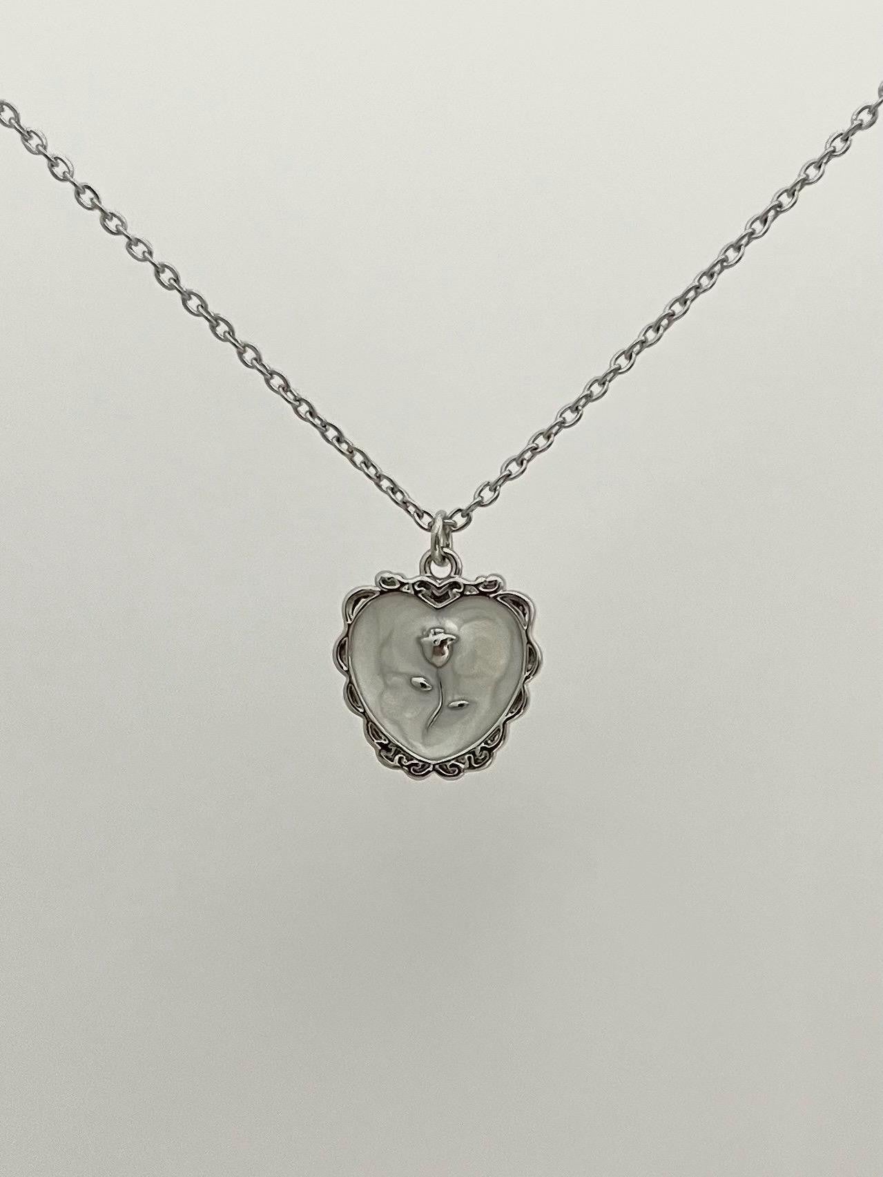 White Heart with Rose Necklace