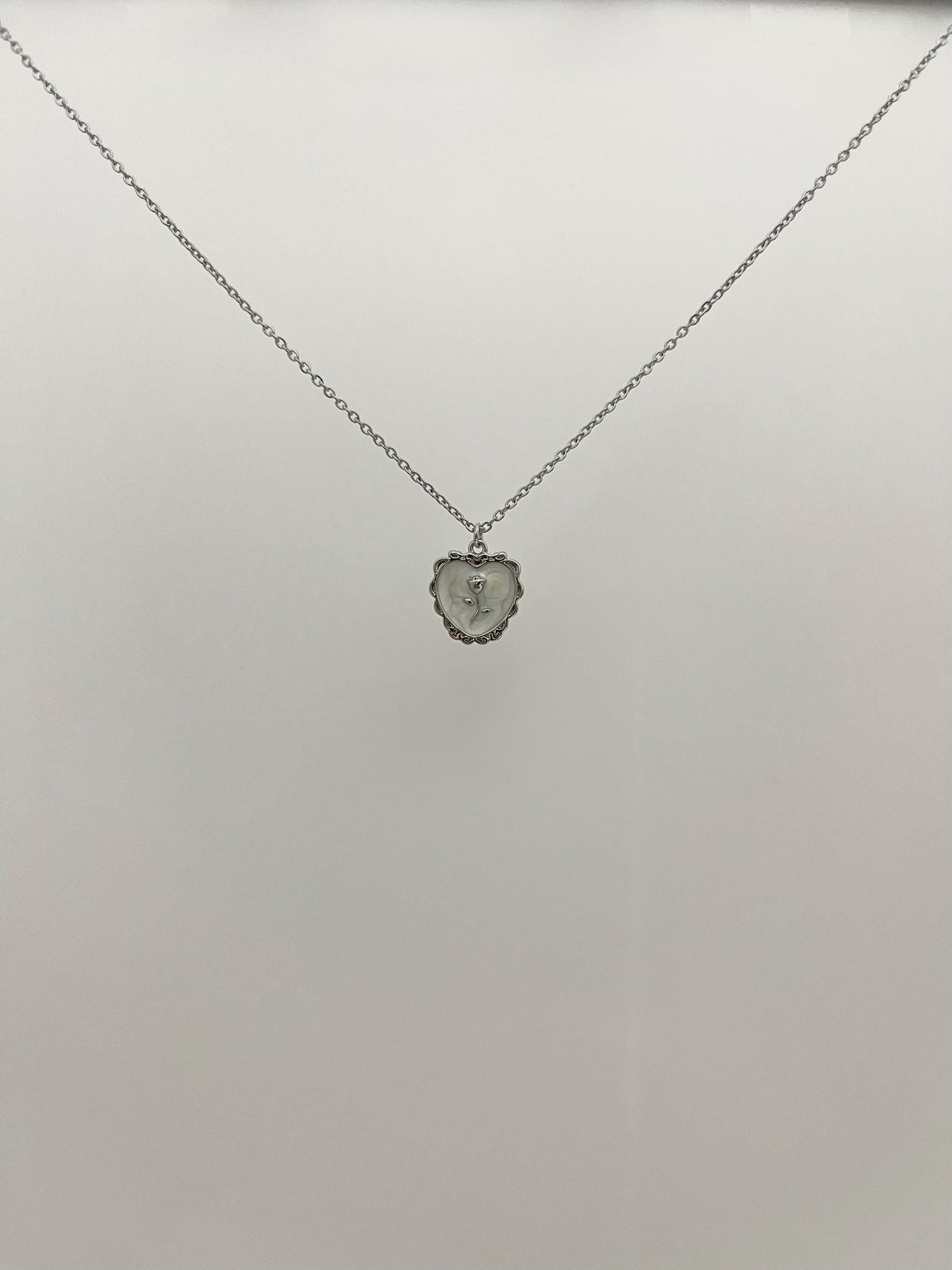 White Heart with Rose Necklace