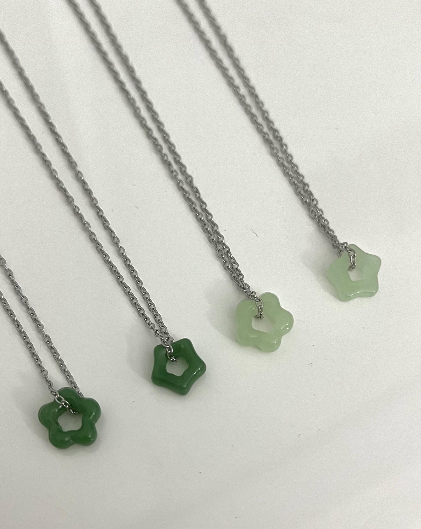 Silver Jade Flower Necklace
