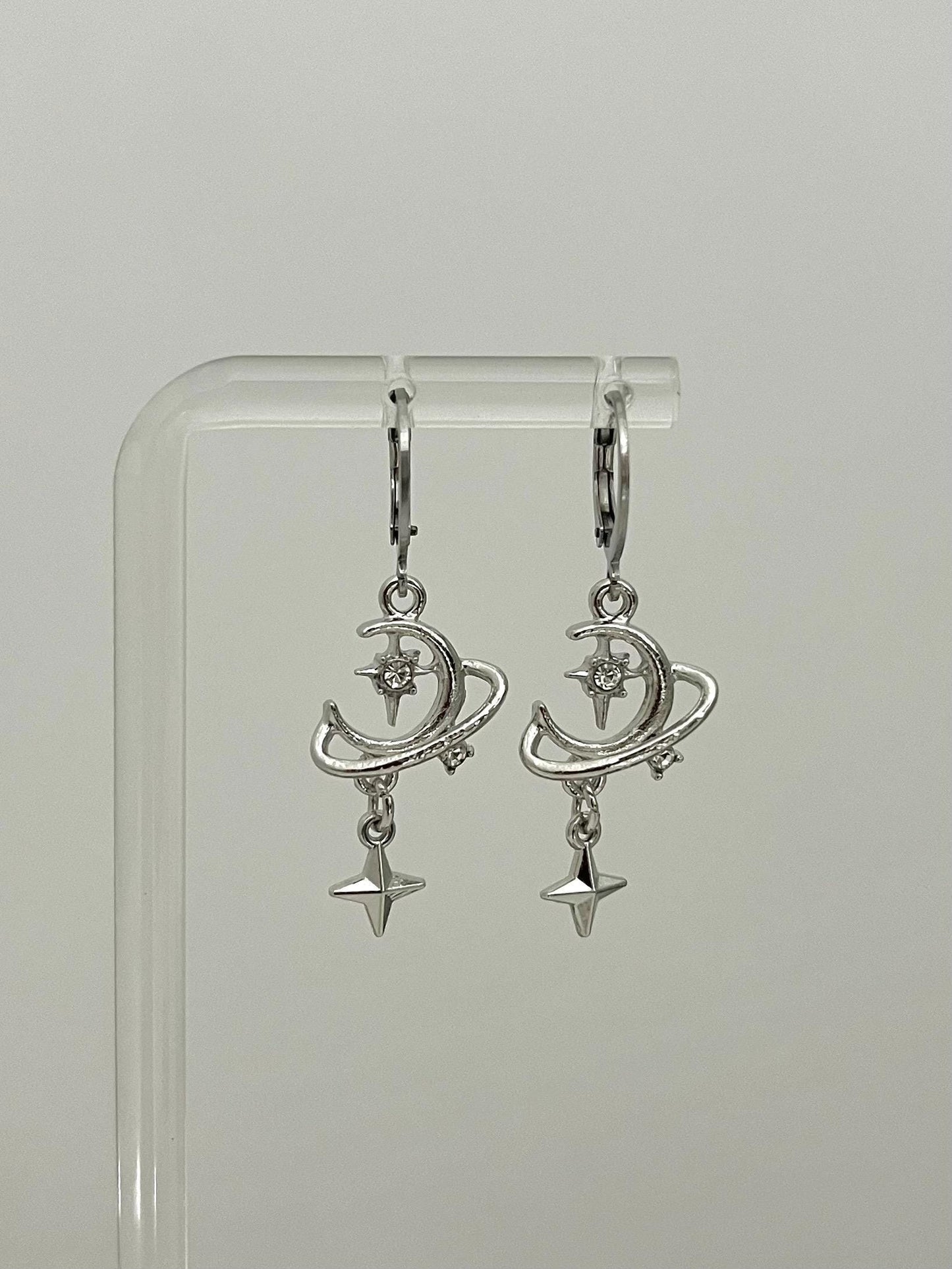 Silver Moon Star Earring