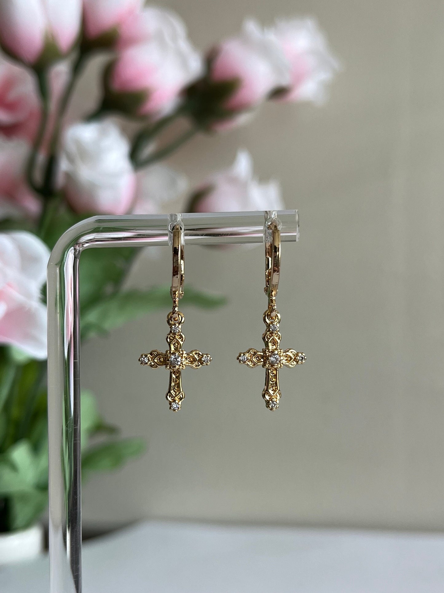 18K Gold-Plated Cross Earrings