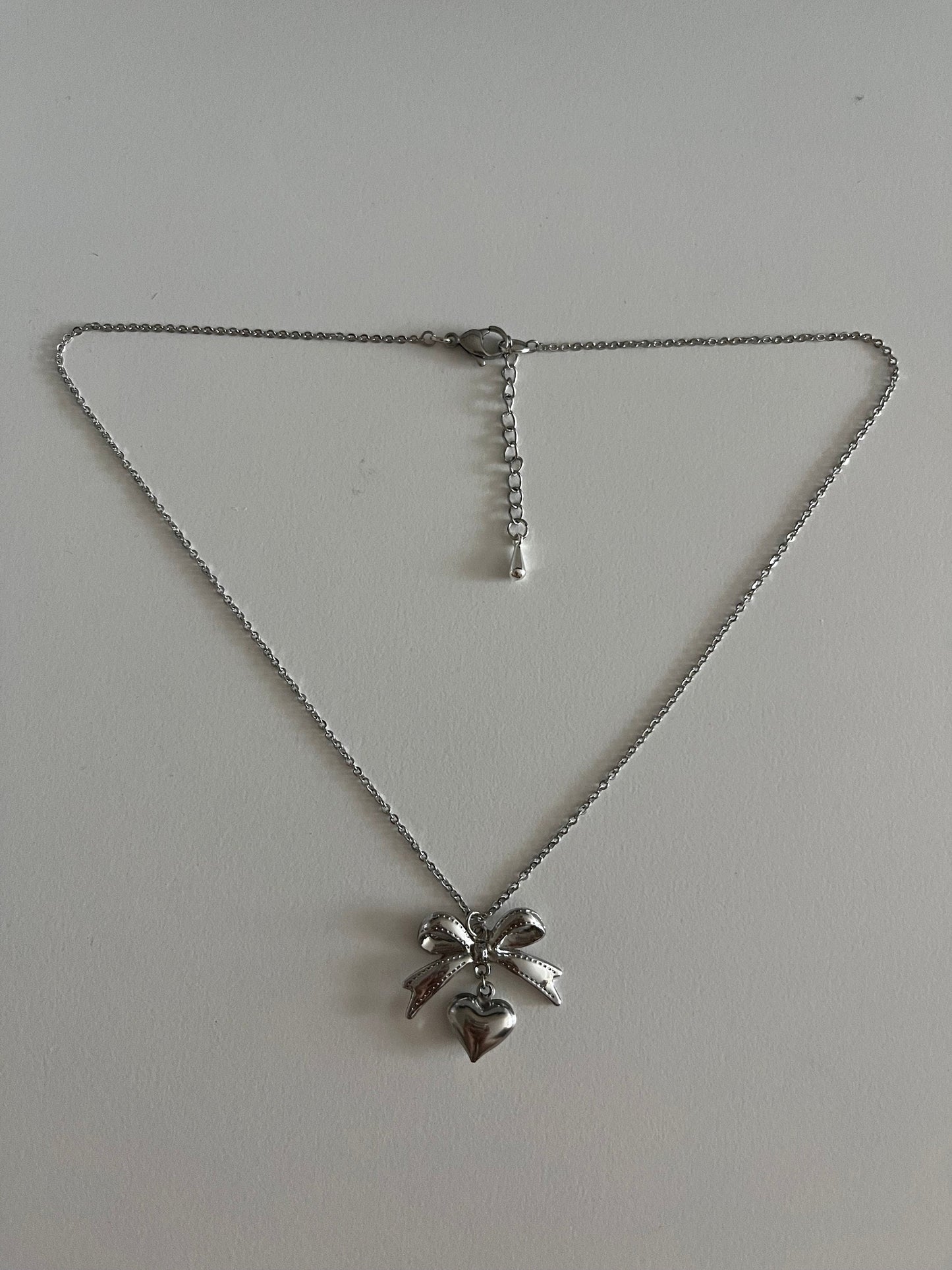 Silver Bow with Heart Necklace | Simple Coquette Necklace