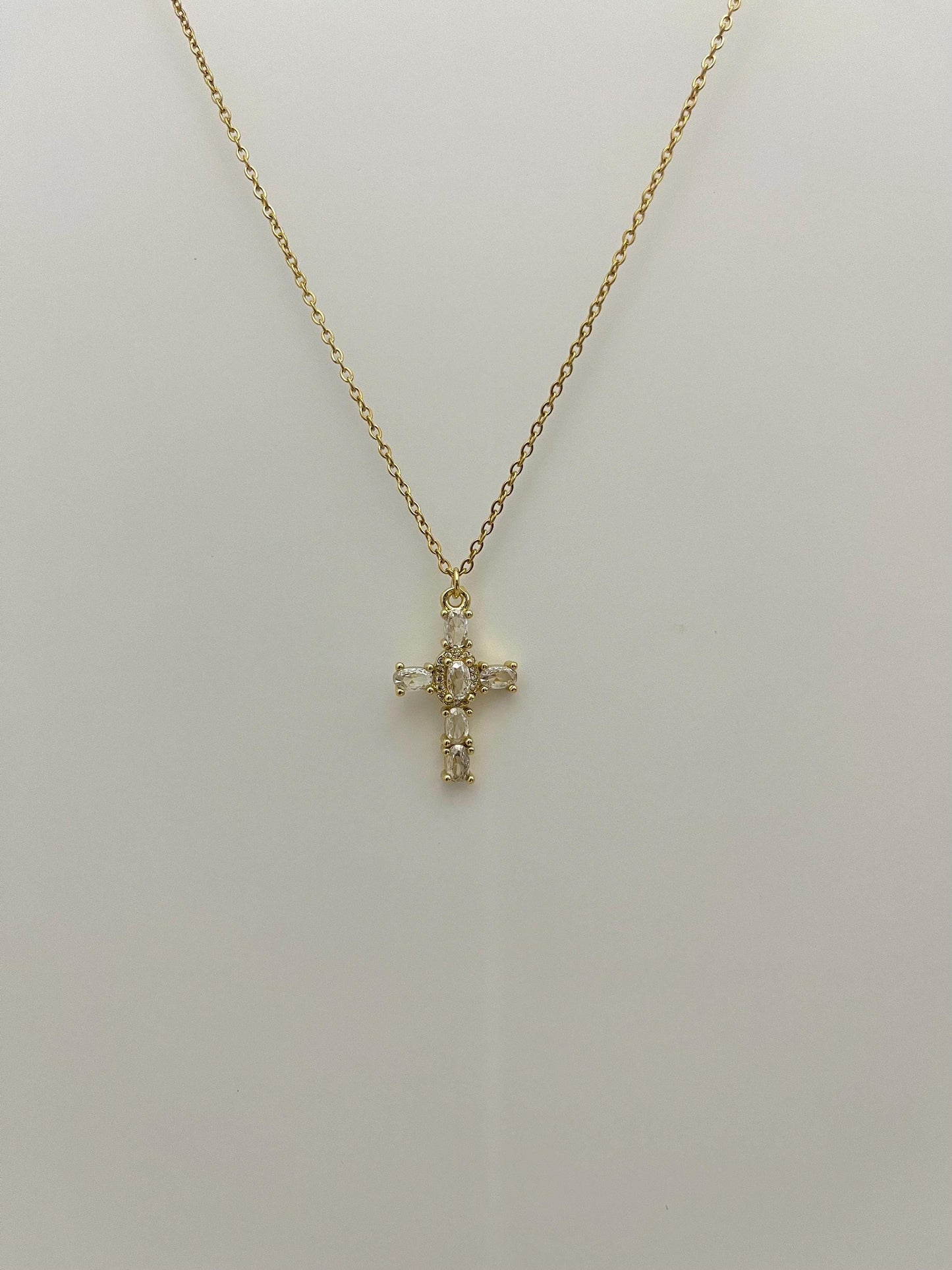 Gold Crystal Cross Necklace