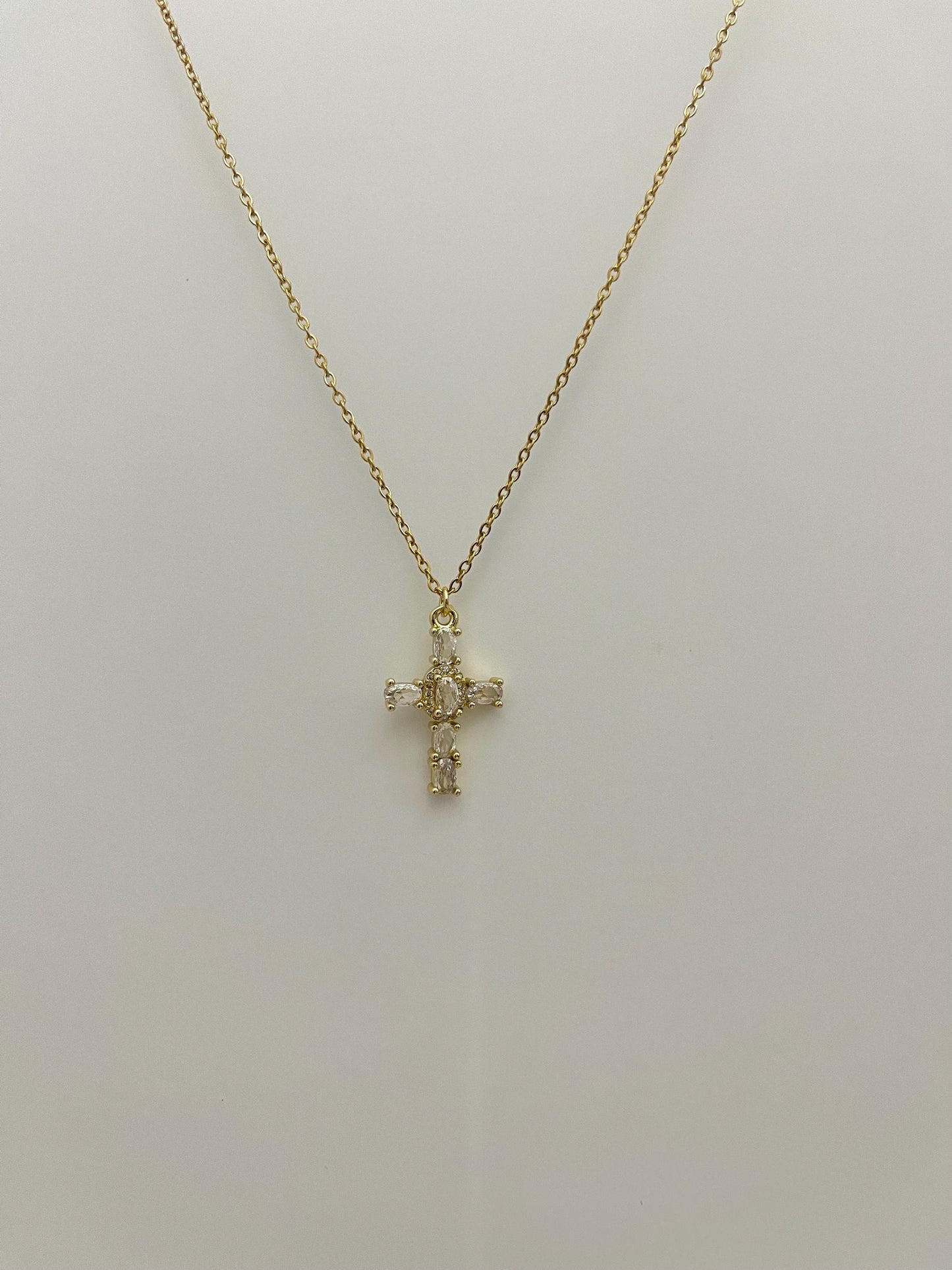 Gold Crystal Cross Necklace