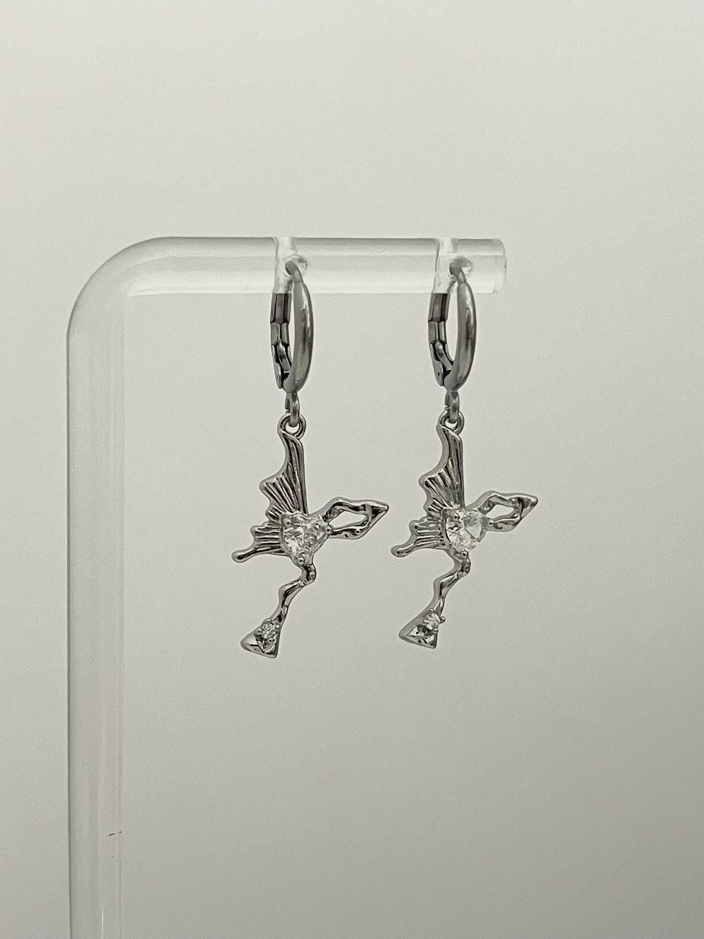 Asymmetric Silver Butterfly Earrings