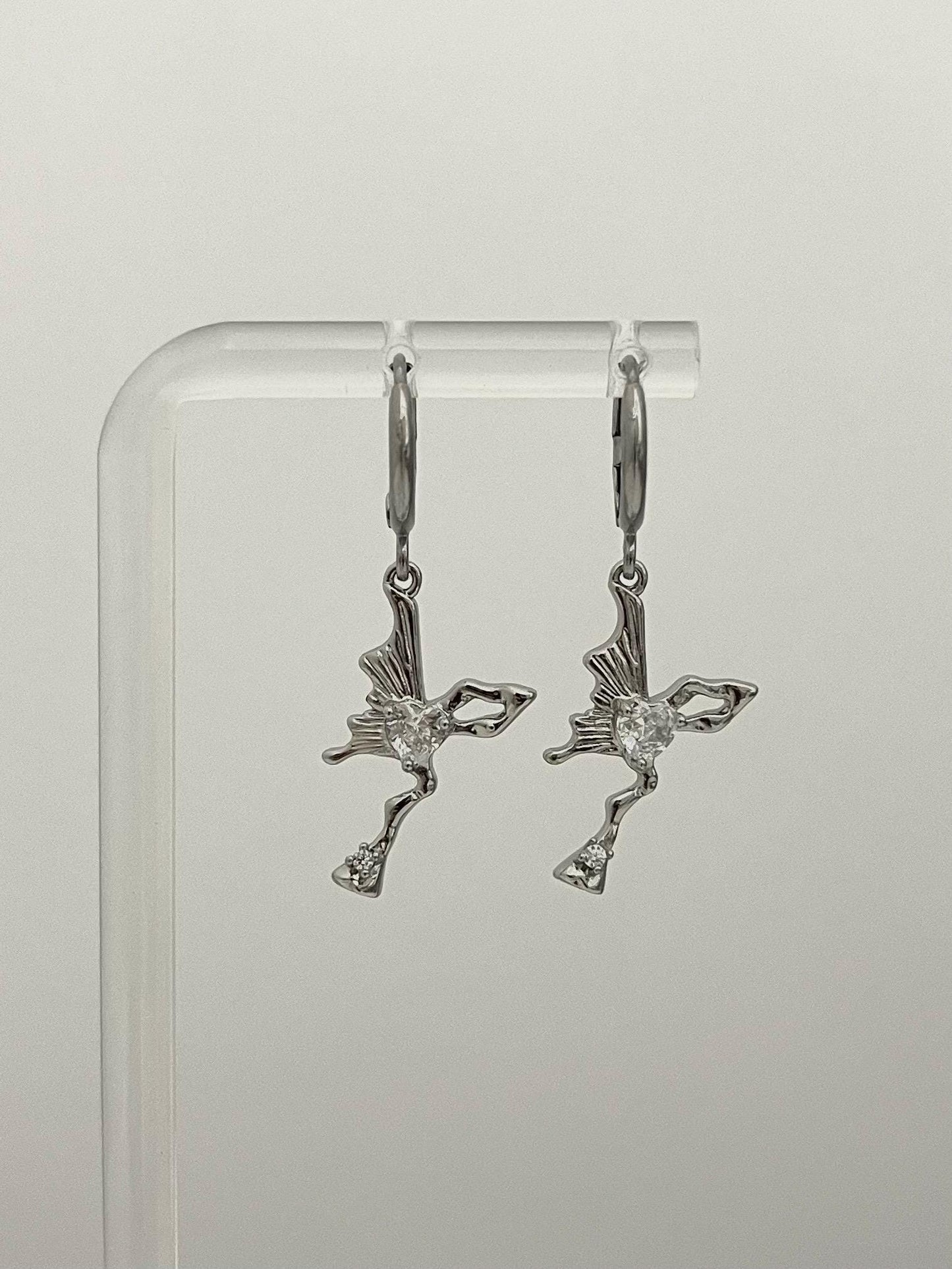 Asymmetric Silver Butterfly Earrings