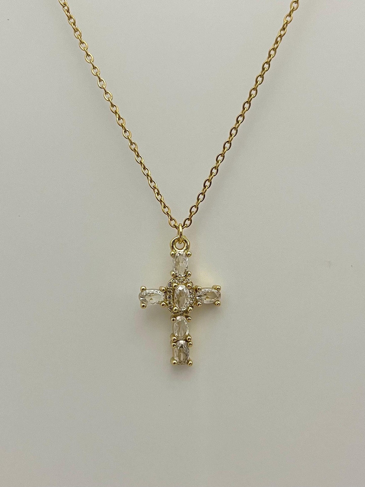Gold Crystal Cross Necklace