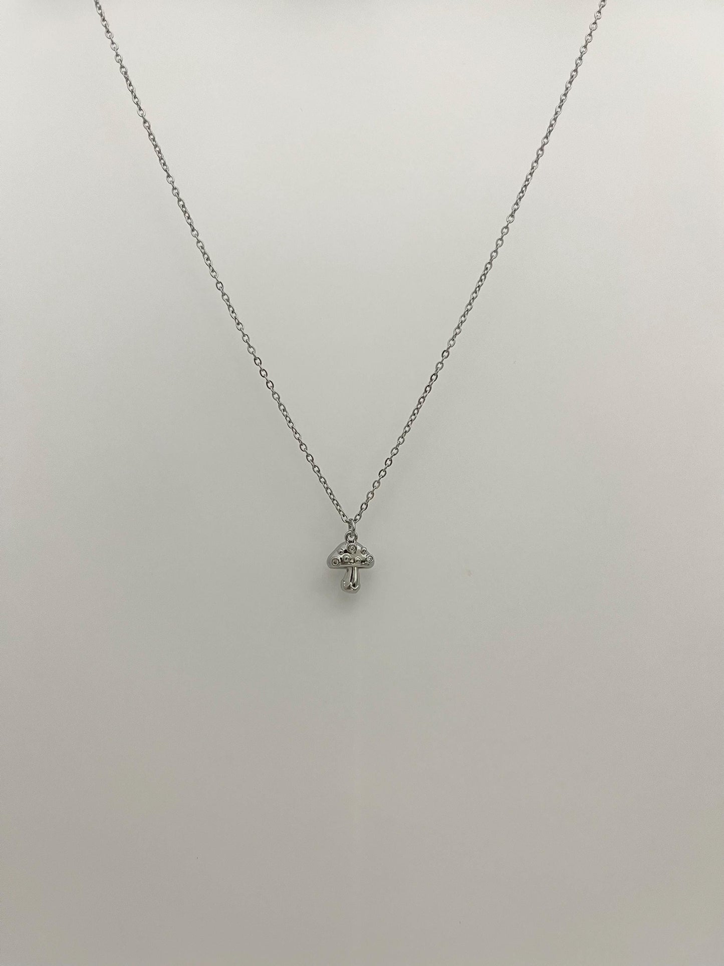 Silver Mushroom Pendant Necklace