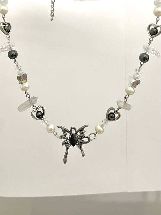 GUNMETAL BUTTERFLY NECKLACE